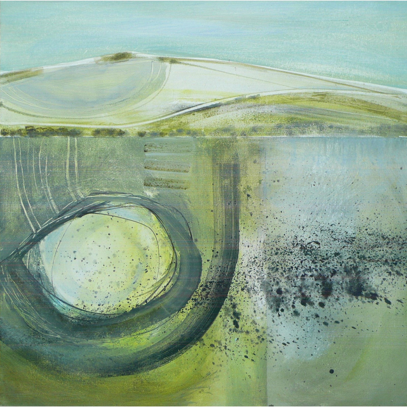 Leaving a trace on the land, oil on board, by Ruth Taylor, available at Padstow Gallery, Cornwall