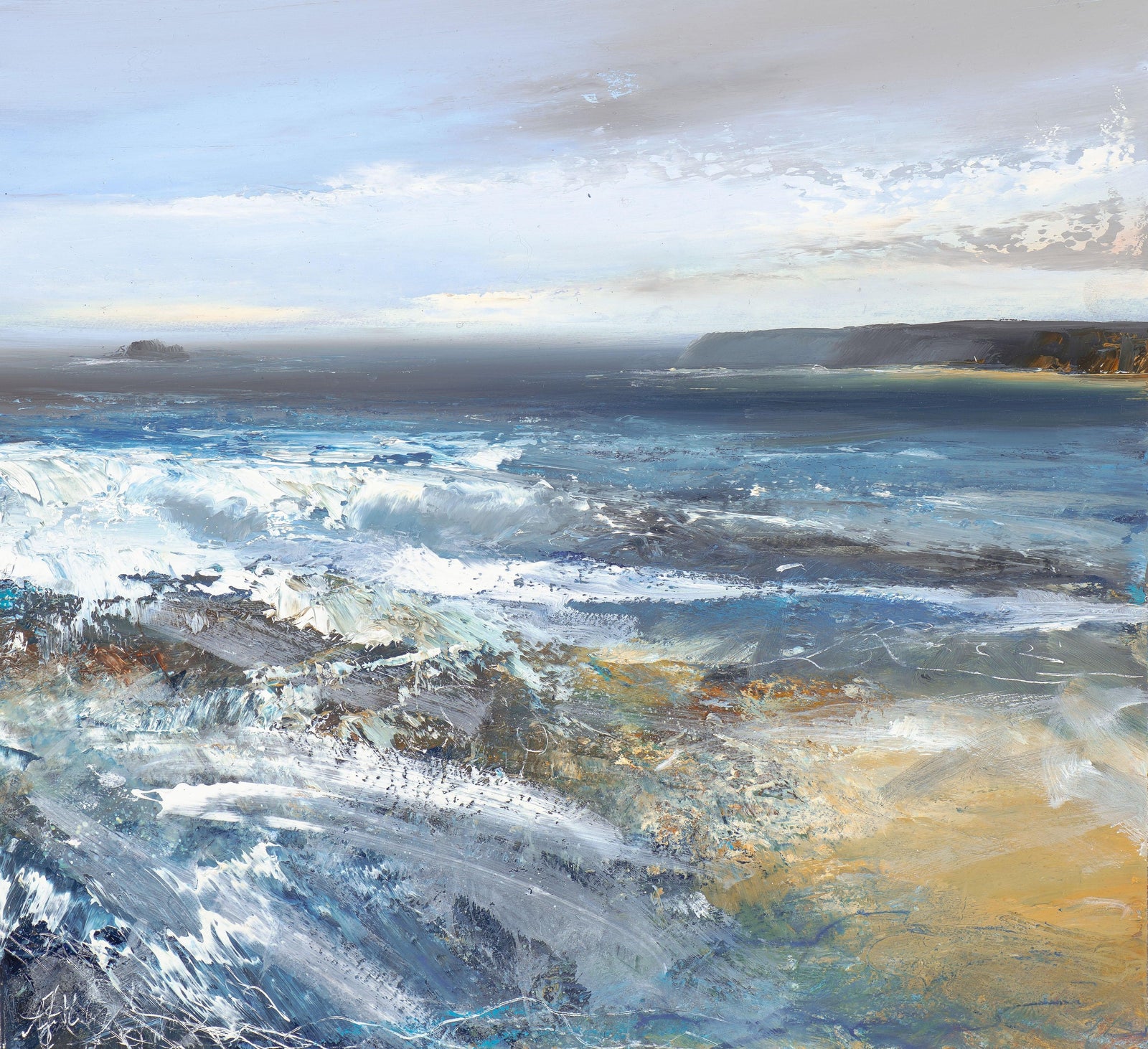 Watching the Waves, Daymer Bay oil painting by Amanda Hoskin available at Padstow Gallery, Cornwall
