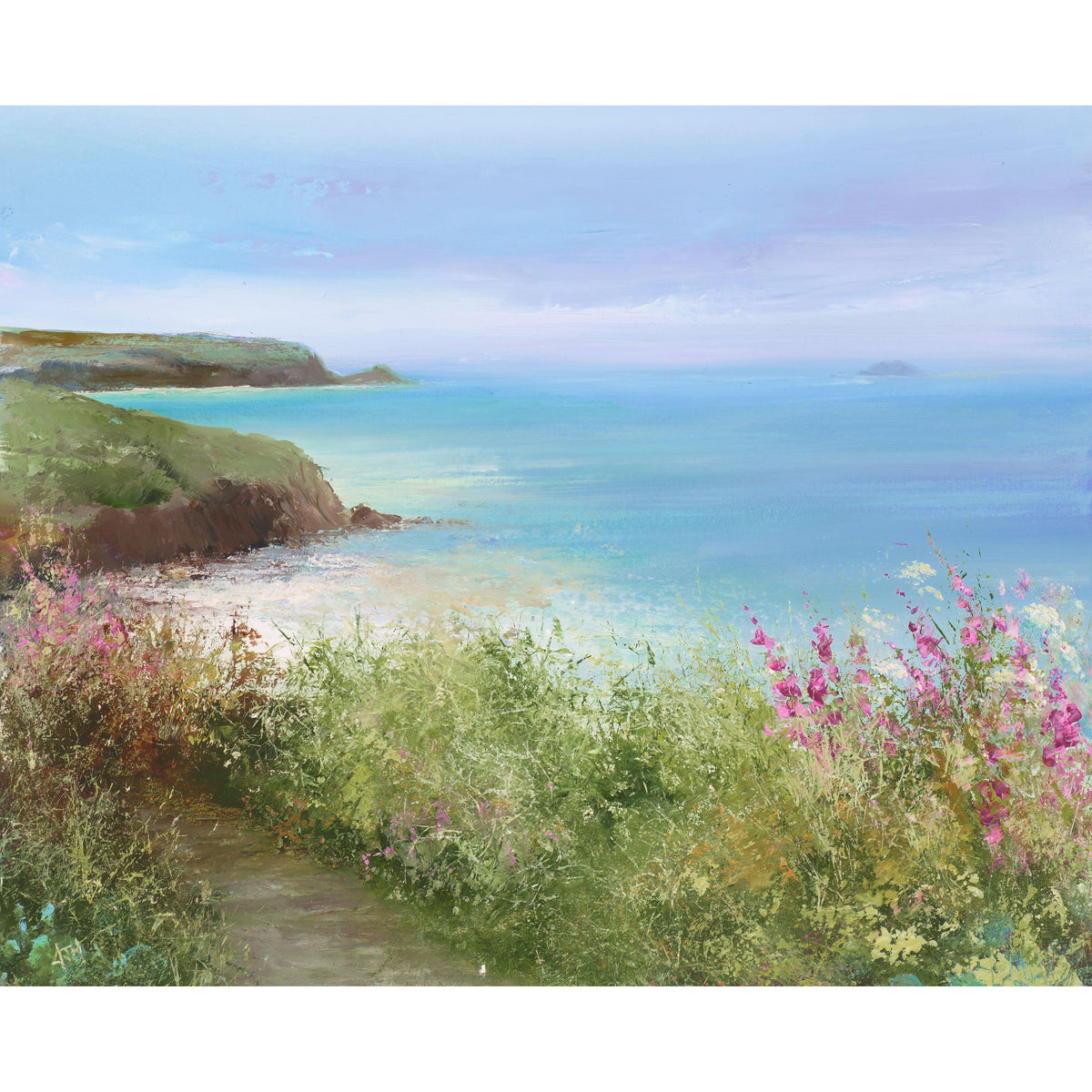 &#39;Summer Path Down To The Beach&#39; oil on paper original by Amanda Hoskin, available at Padstow Gallery, Cornwall