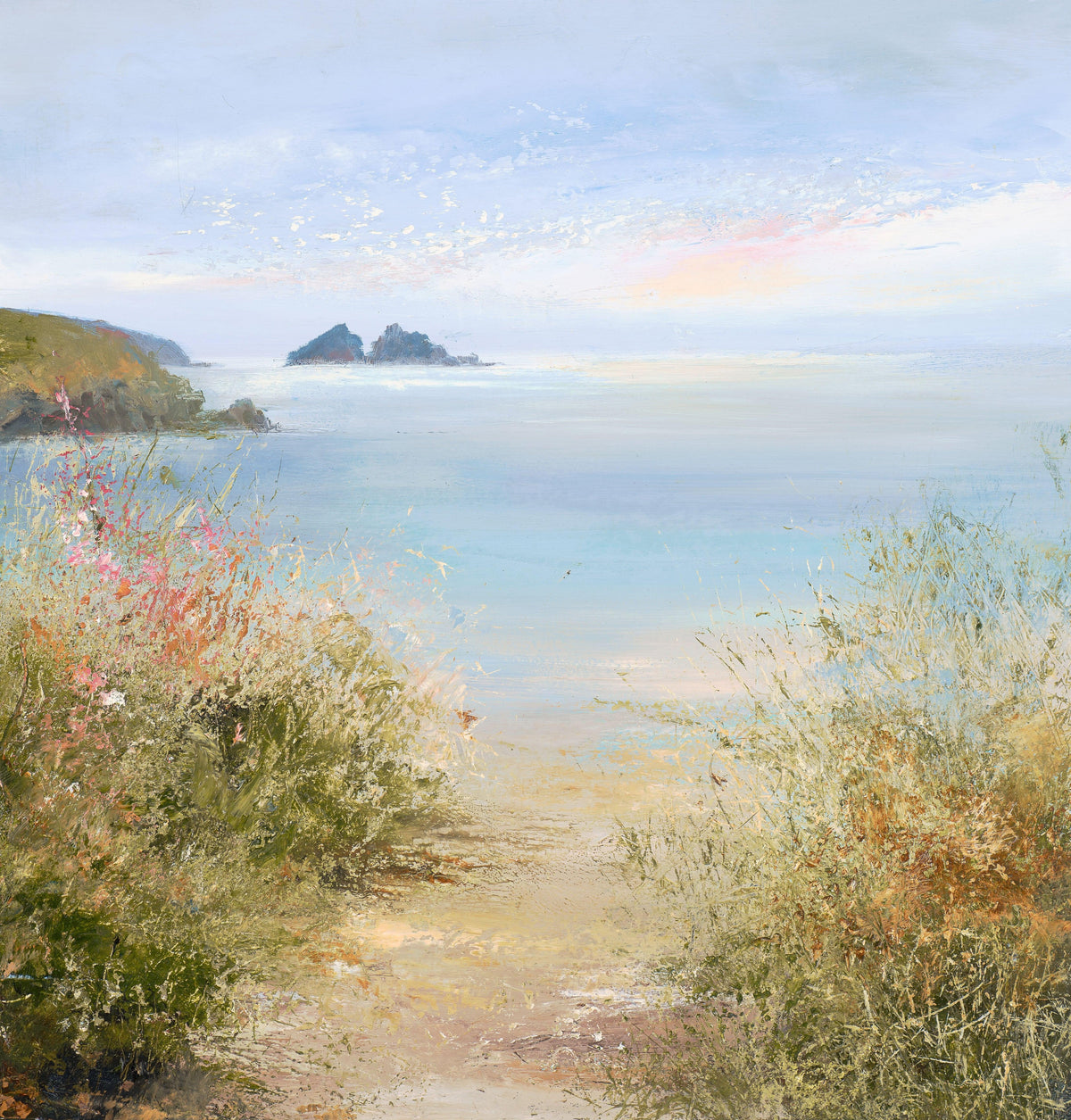 Path down to the beach oil painting by Amanda Hoskin available at Padstow Gallery, Cornwall
