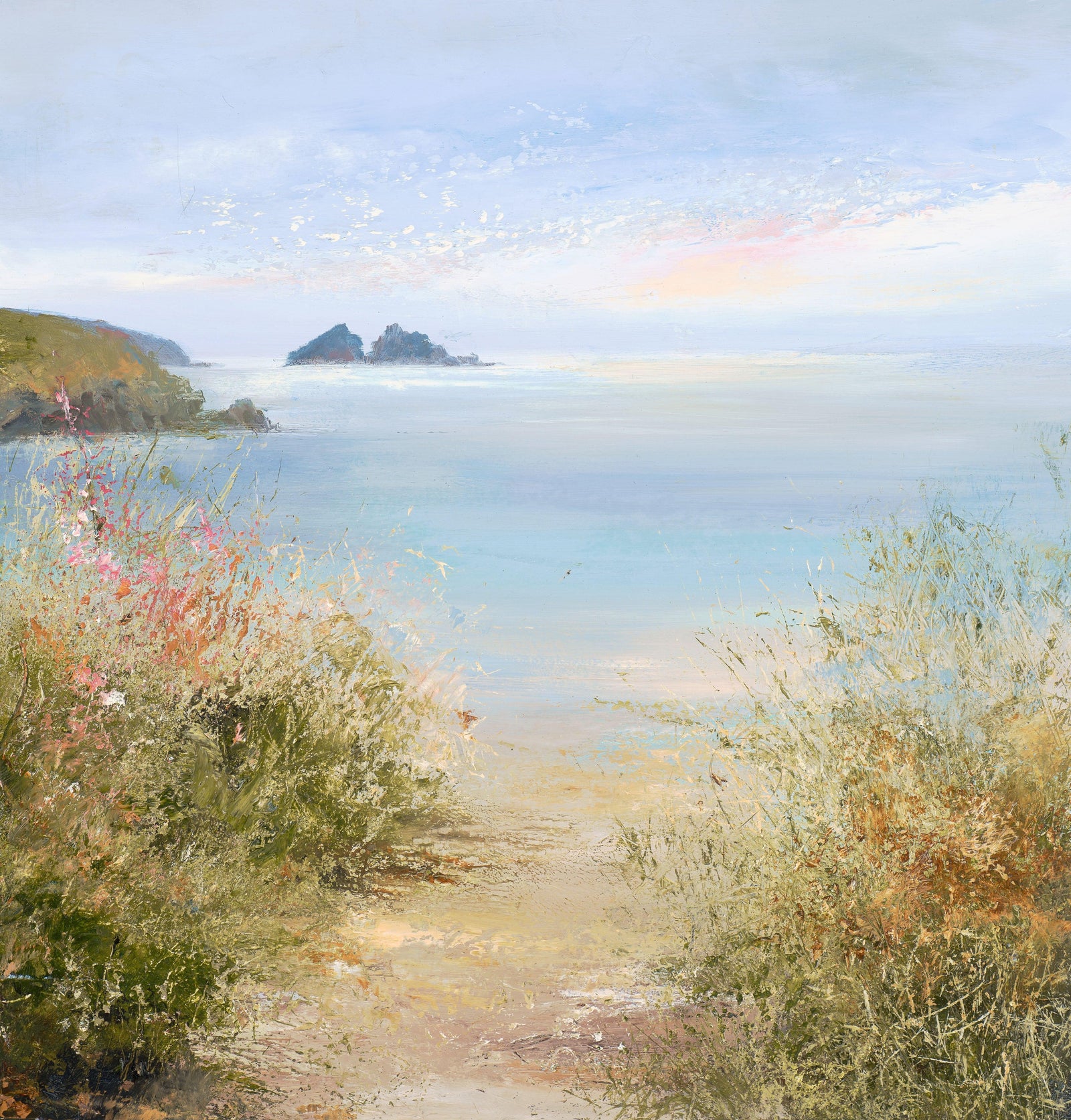 Path down to the beach oil painting by Amanda Hoskin available at Padstow Gallery, Cornwall