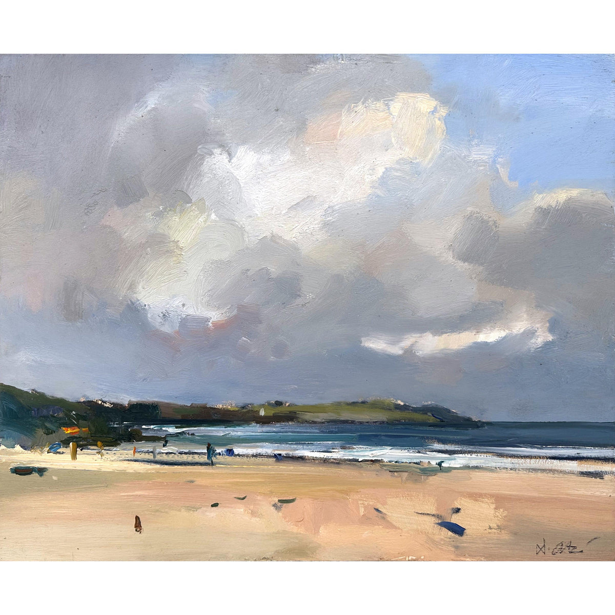 'A Breezy Day, Harlyn Bay' oil on board original by David Atkins, available at Padstow Gallery, Cornwall