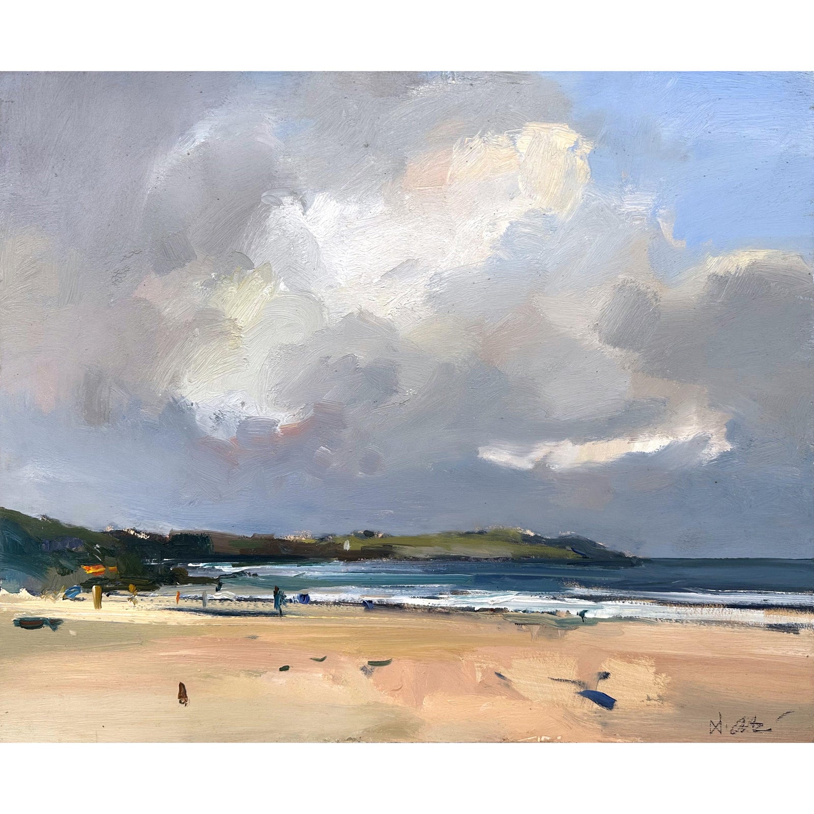 'A Breezy Day, Harlyn Bay' oil on board original by David Atkins, available at Padstow Gallery, Cornwall