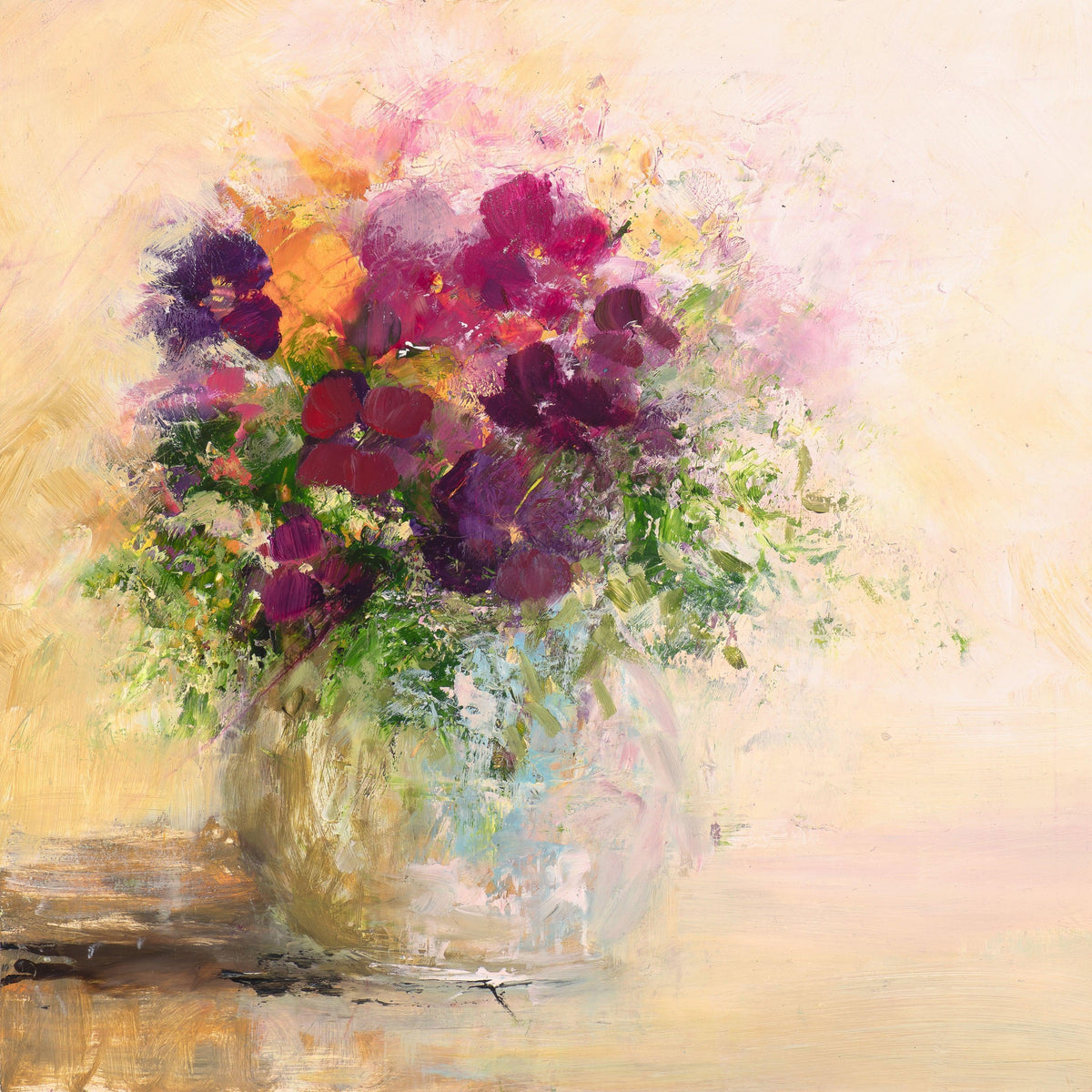 Pansies from the Studio Garden oil painting by Amanda Hoskin available at Padstow Gallery, Cornwall