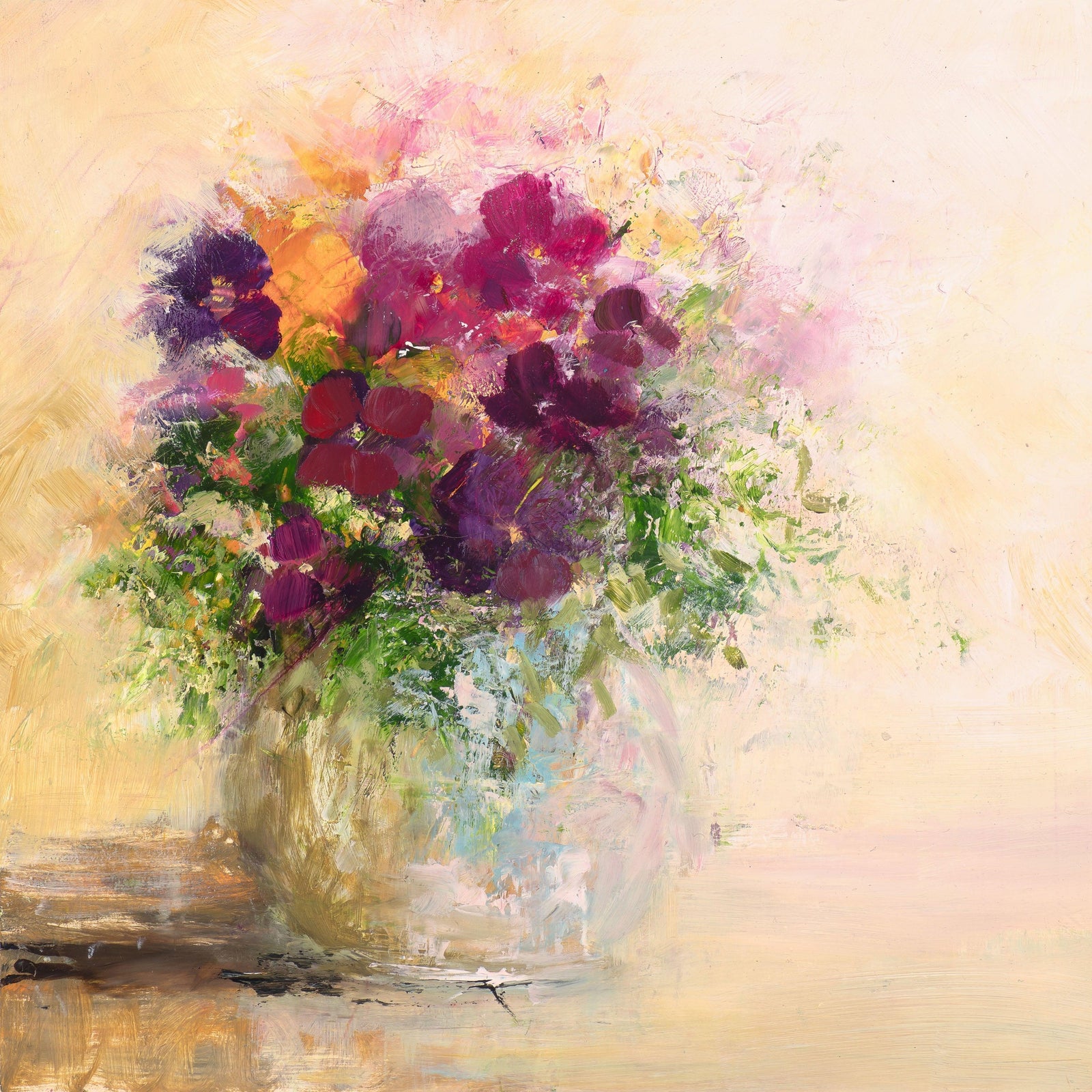 Pansies from the Studio Garden oil painting by Amanda Hoskin available at Padstow Gallery, Cornwall
