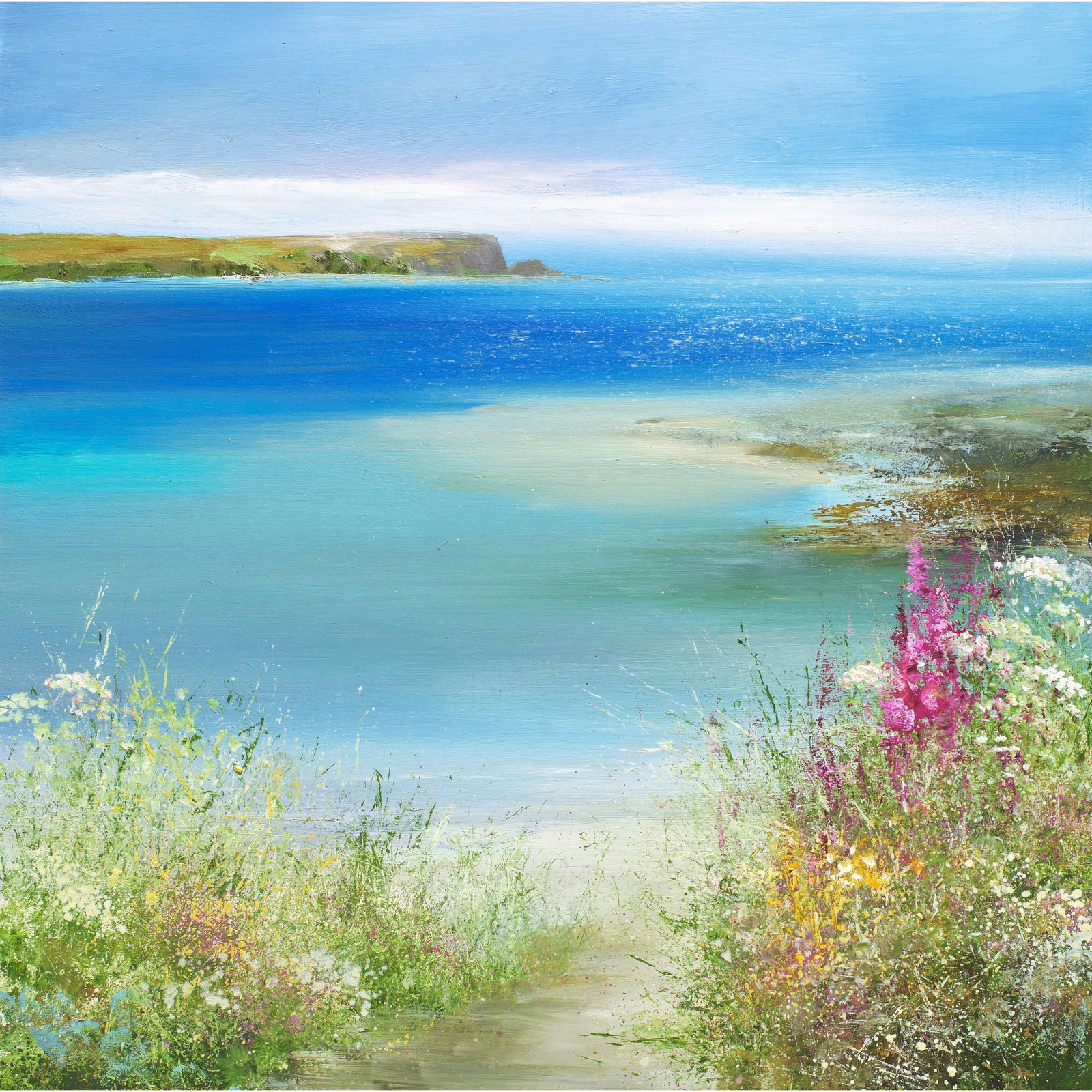 Summer Blues, Daymer Bay oil painting by Amanda Hoskin available at Padstow Gallery, Cornwall