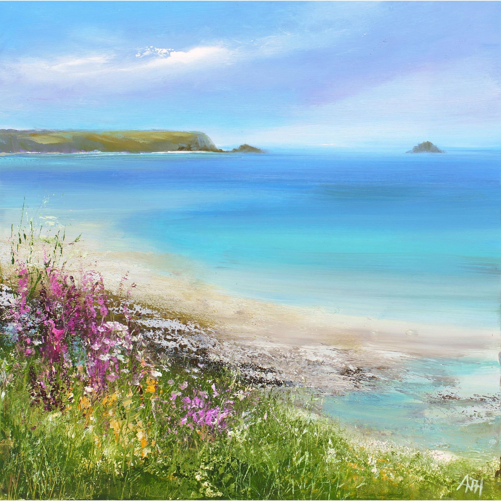 Enjoying A Summer Walk, oil painting by Amanda Hoskin available at Padstow Gallery, Cornwall