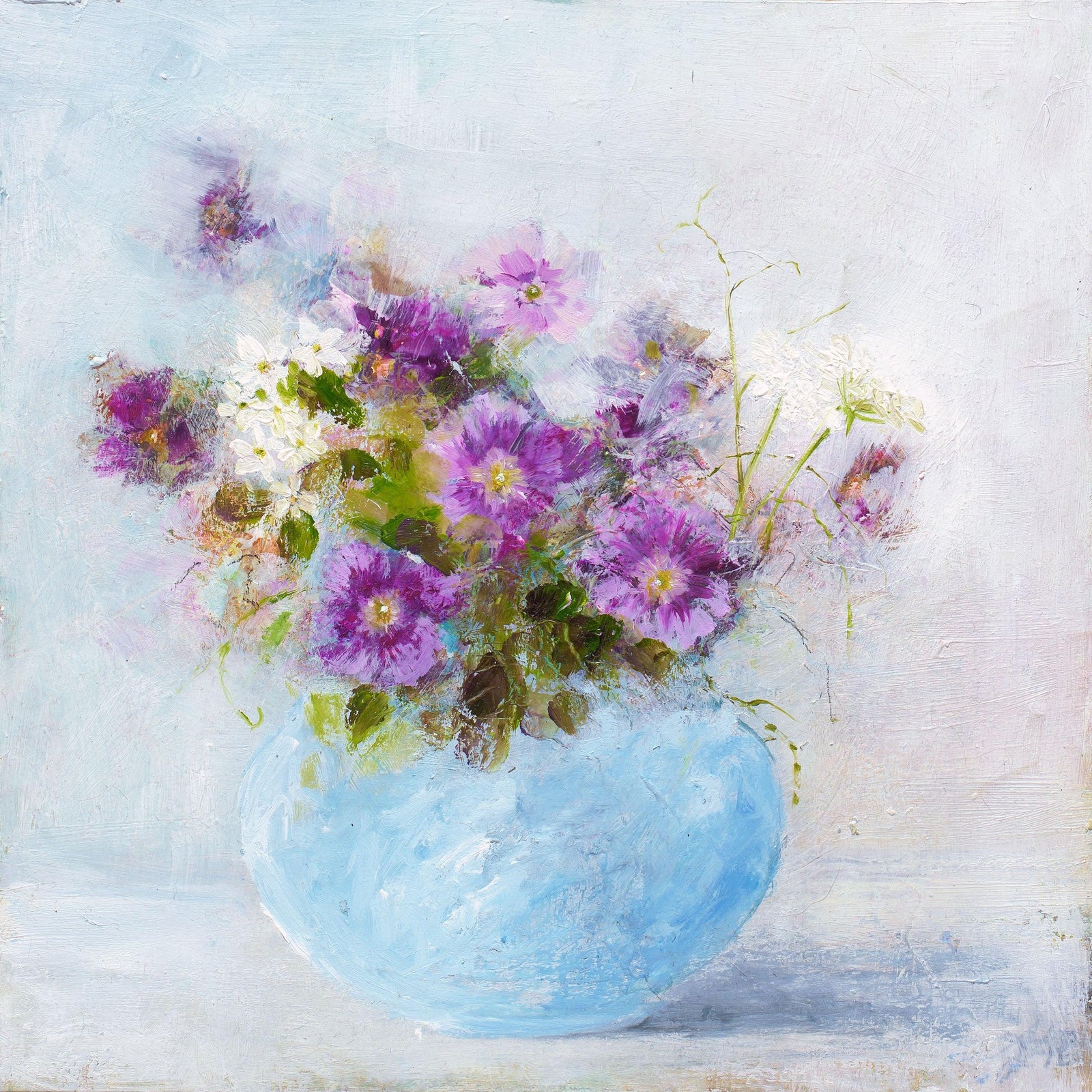 Pansies From The Studio Garden 2025 oil painting by Amanda Hoskin available at Padstow Gallery, Cornwall
