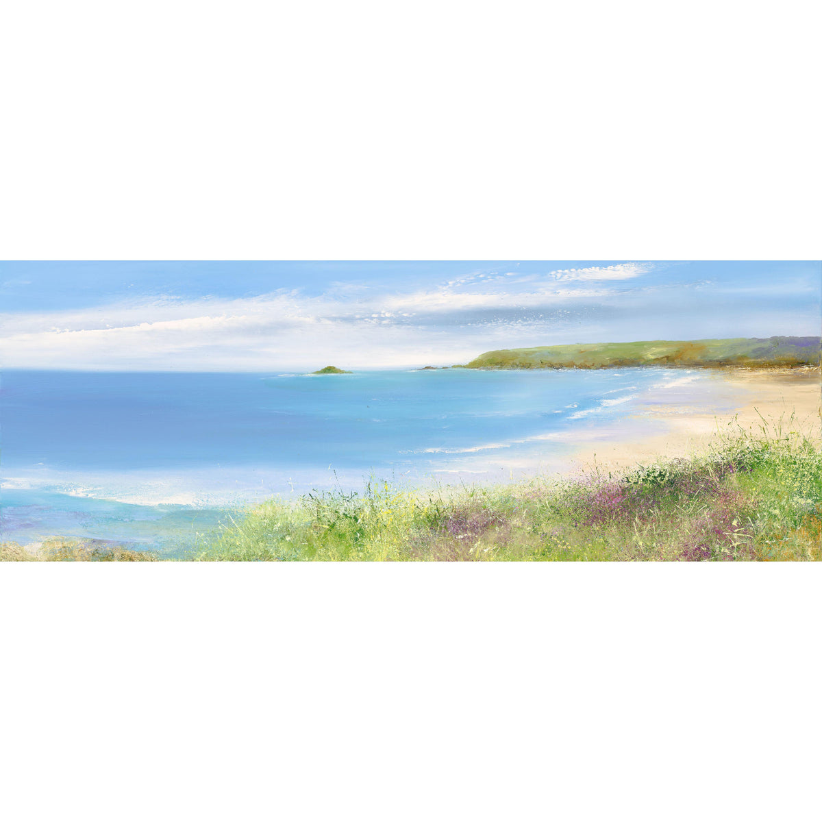 Watching The Sea Coming Over The Golden Sand, oil painting by Amanda Hoskin available at Padstow Gallery, Cornwall 
