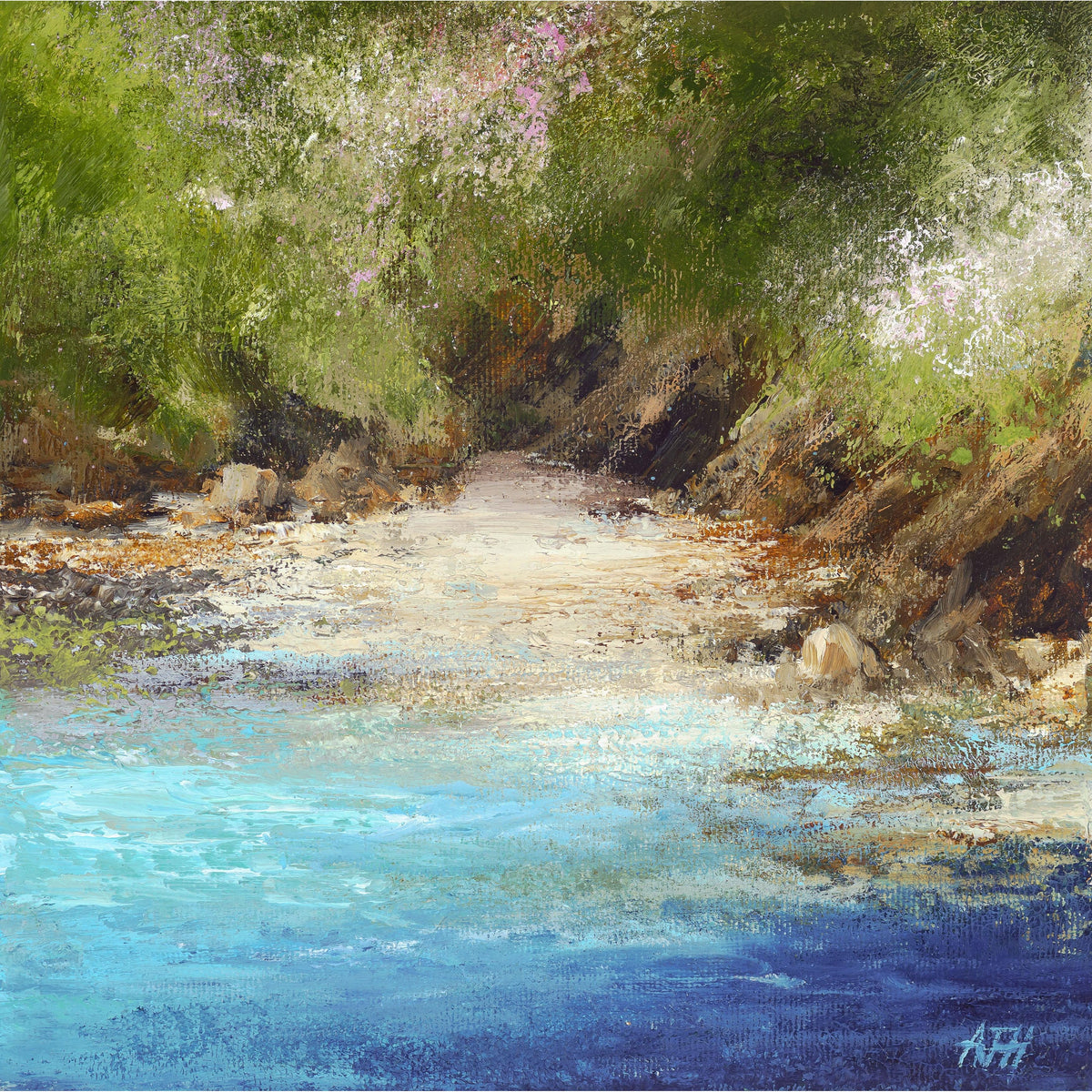 A Cornish Cove, oil painting by Amanda Hoskin available at Padstow Gallery, Cornwall