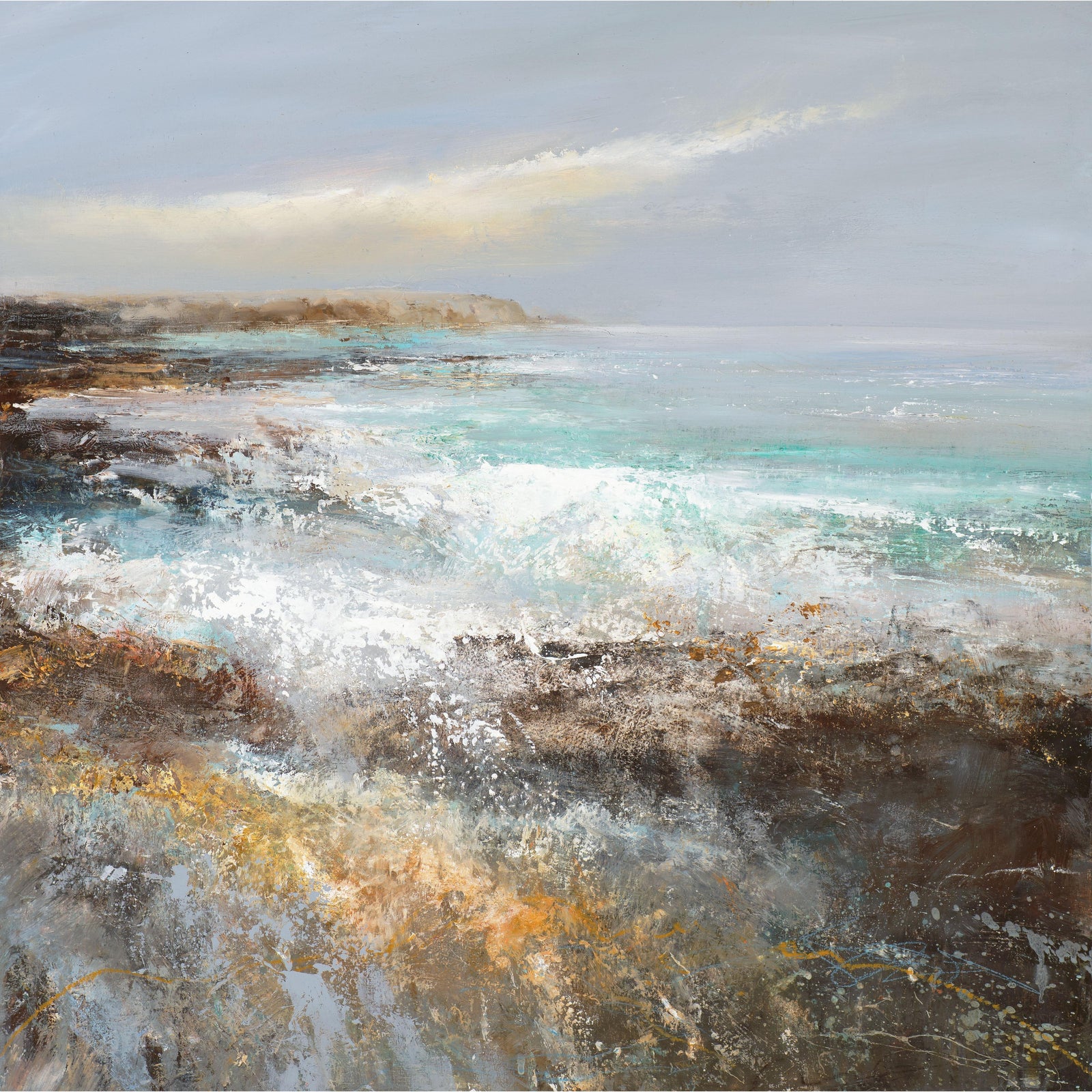 'Late Evening Sun lights up the Bay' oil on clay board by Amanda Hoskin, available at Padstow Gallery, Cornwall