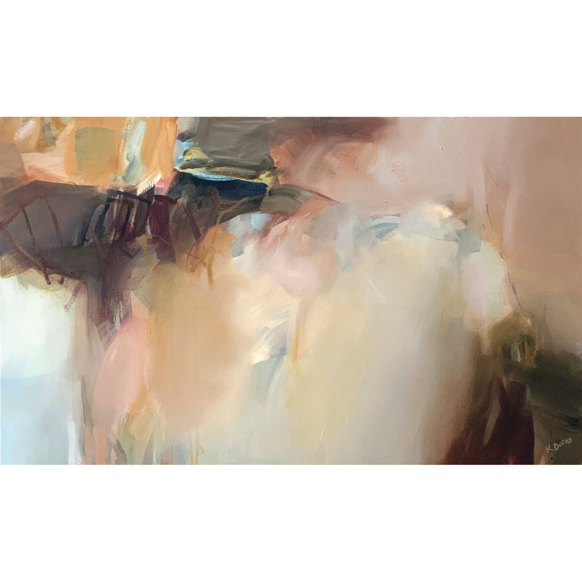 Caution to the Wind by Kate Burns. Abstract art with soft pastel colours on a white background
