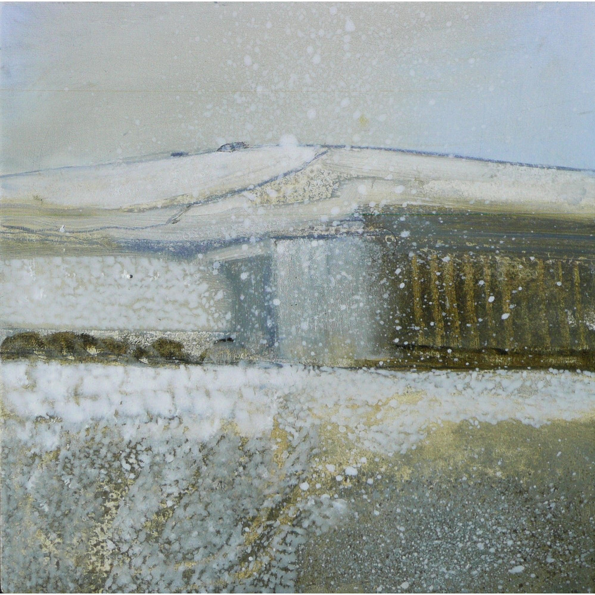 ‘Fast falling flakes&#39; oil on wood block by Ruth Taylor, available at Padstow Gallery, Cornwall