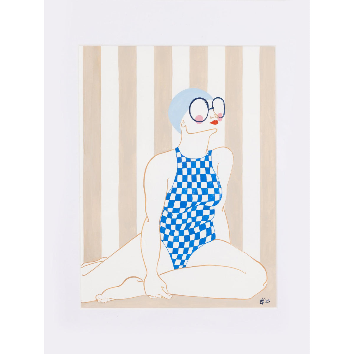 Pontoon Swimmer No4 gouache original by Sophie Moore, available at Padstow Gallery, Cornwall