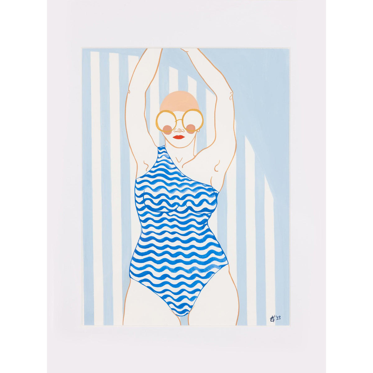 Pontoon Swimmer No3 gouache original by Sophie Moore, available at Padstow Gallery, Cornwall