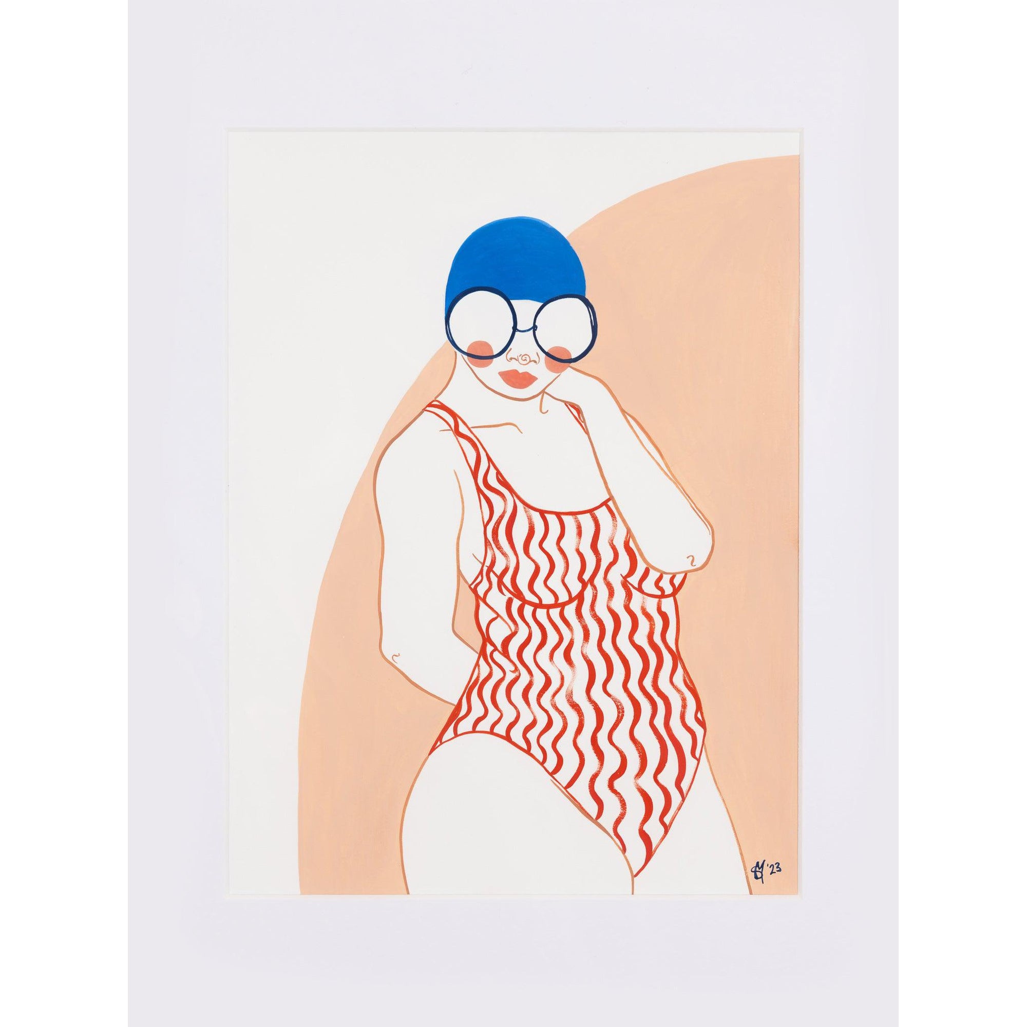Pontoon Swimmer No2 gouache original by Sophie Moore, available at Padstow Gallery, Cornwall