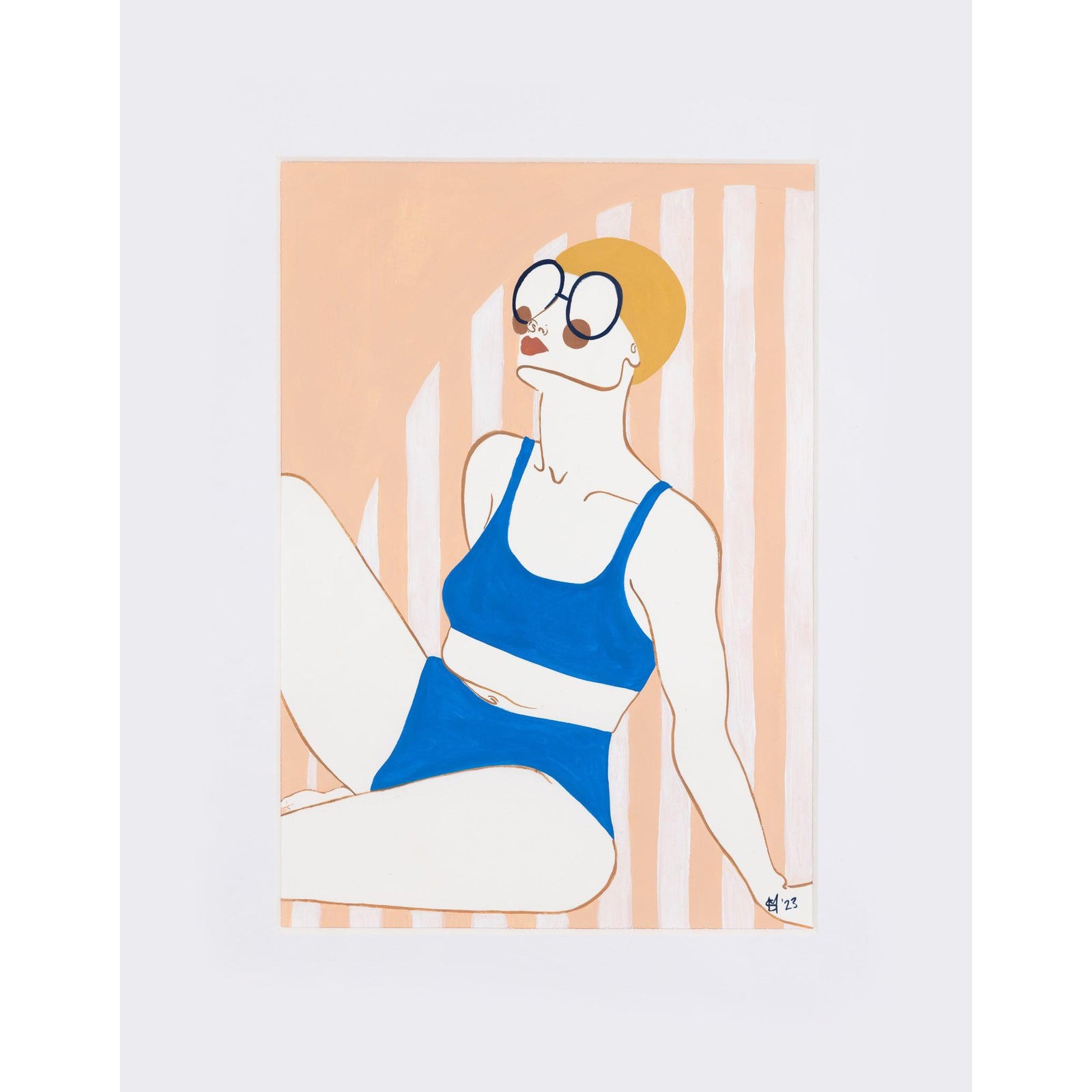 Pontoon Swimmer No7 gouache original by Sophie Moore, available at Padstow Gallery, Cornwall