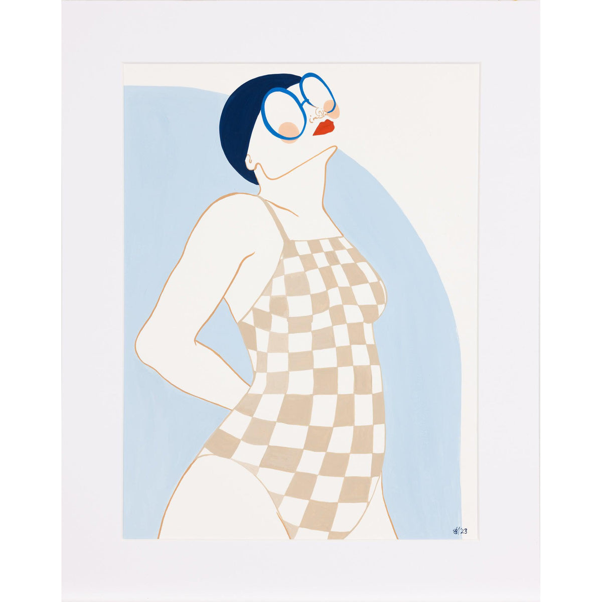 Pontoon Swimmer No1 gouache original by Sophie Moore, available at Padstow Gallery, Cornwall