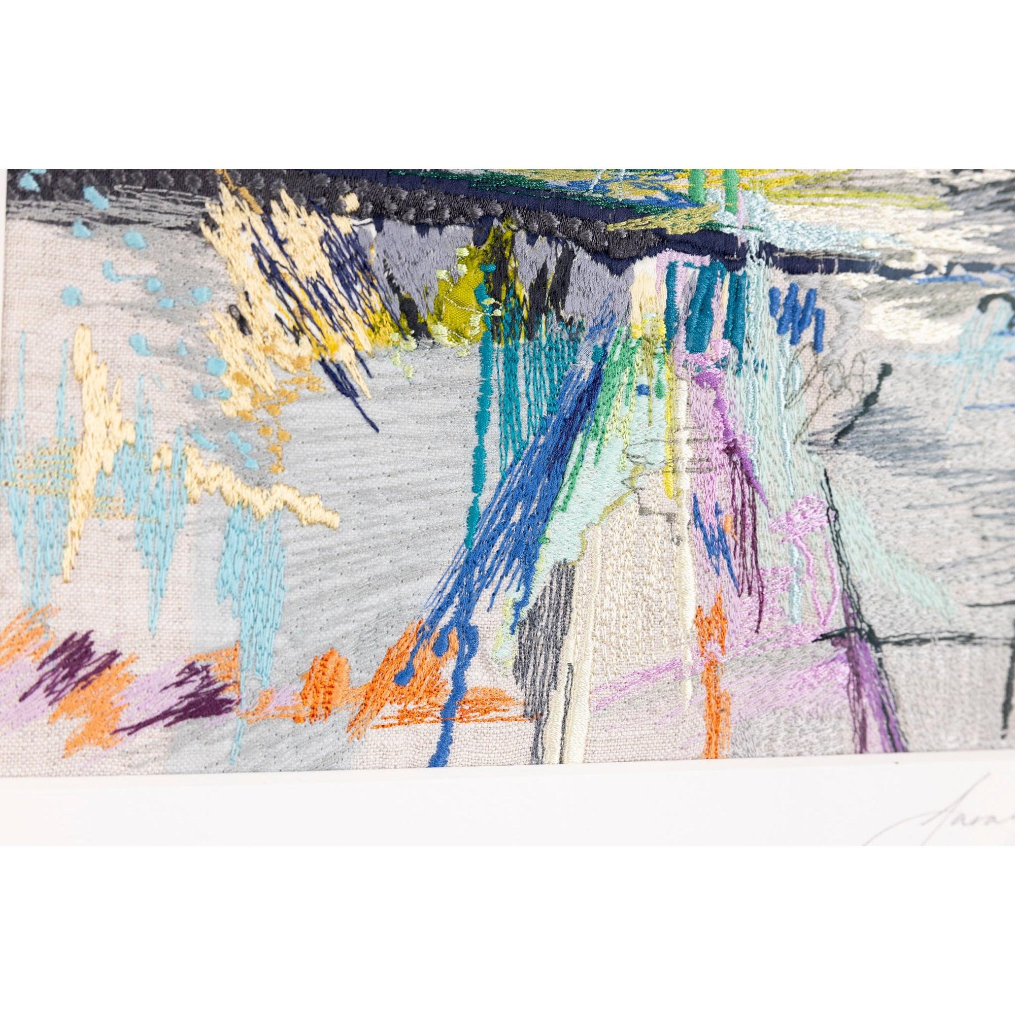 Sunrise, free machine embroidery, by Sarah Pooley, available at Padstow Gallery, Cornwall