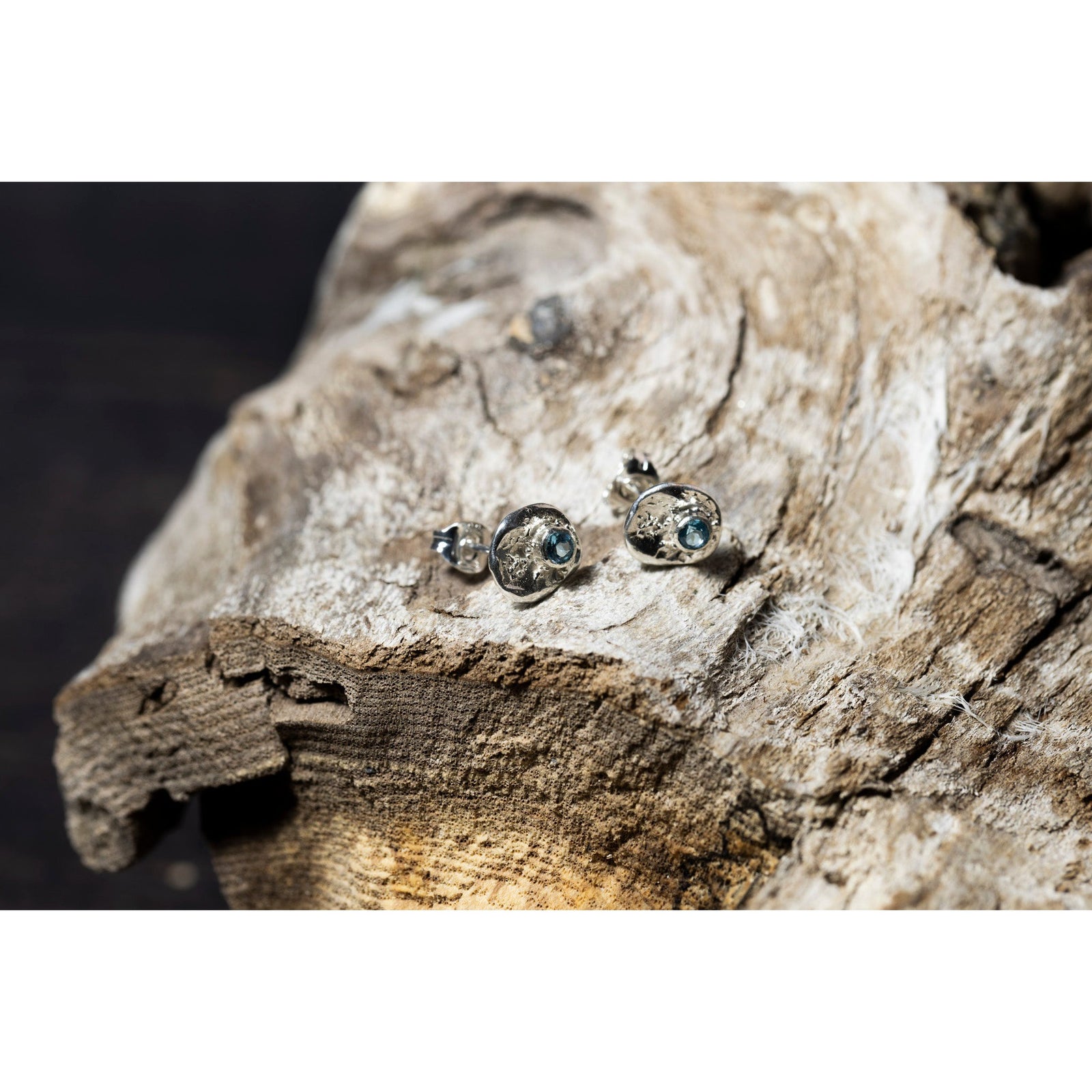 SA Ea166 Organic cast Topaz stud earrings' by Sandra Austin jewellery, available at Padstow Gallery, Cornwall