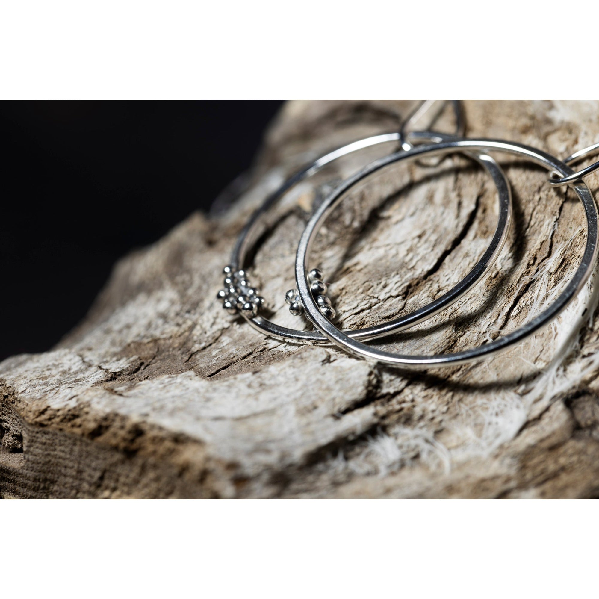 SA Ea143 Silver hoop drop earrings' by Sandra Austin jewellery, available at Padstow Gallery, Cornwall