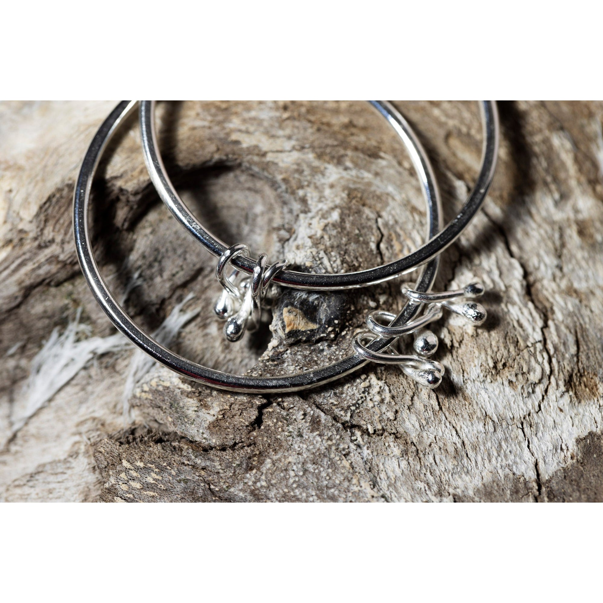 SA Ea161 Silver hoop drop earrings' by Sandra Austin jewellery, available at Padstow Gallery, Cornwall