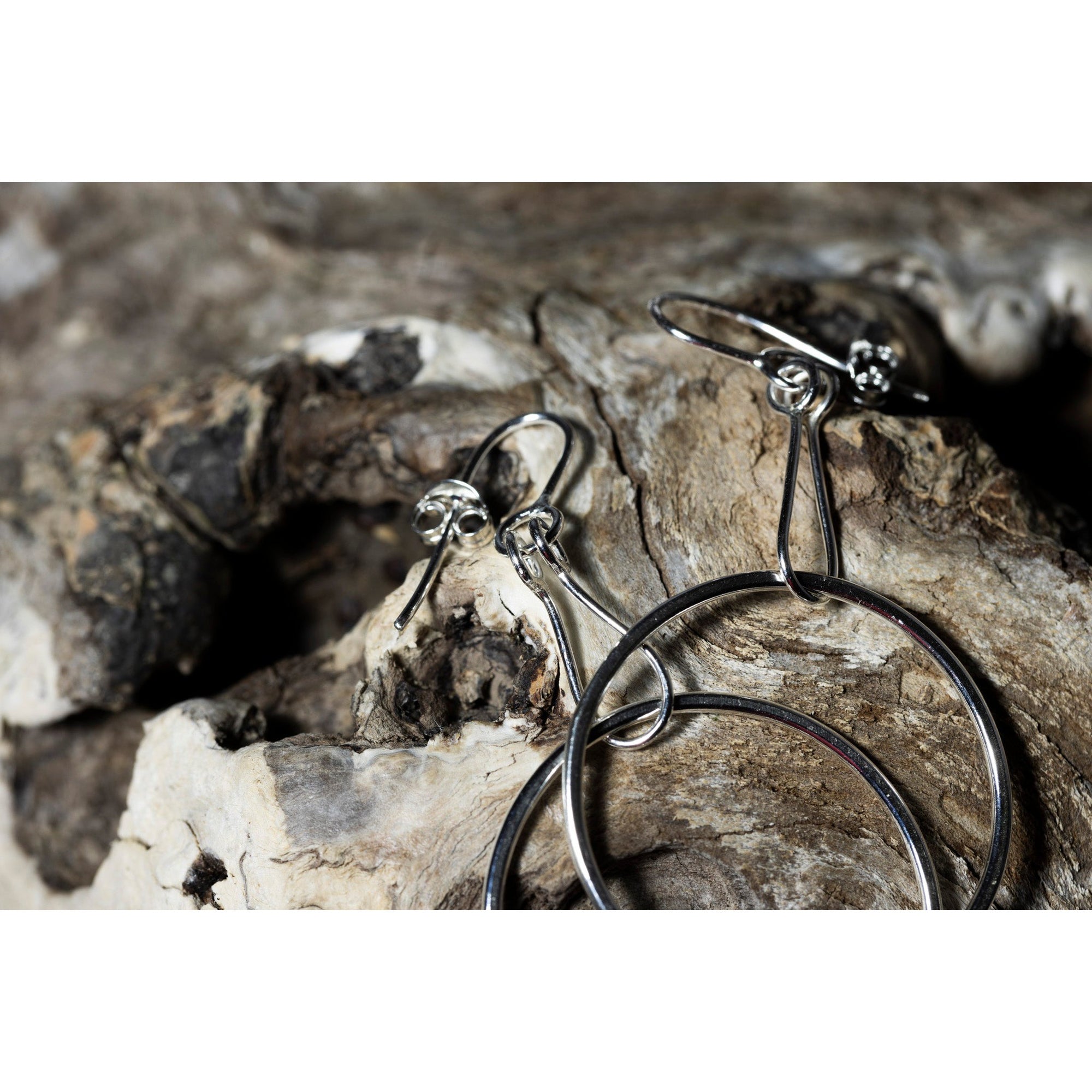 SA Ea161 Silver hoop drop earrings' by Sandra Austin jewellery, available at Padstow Gallery, Cornwall