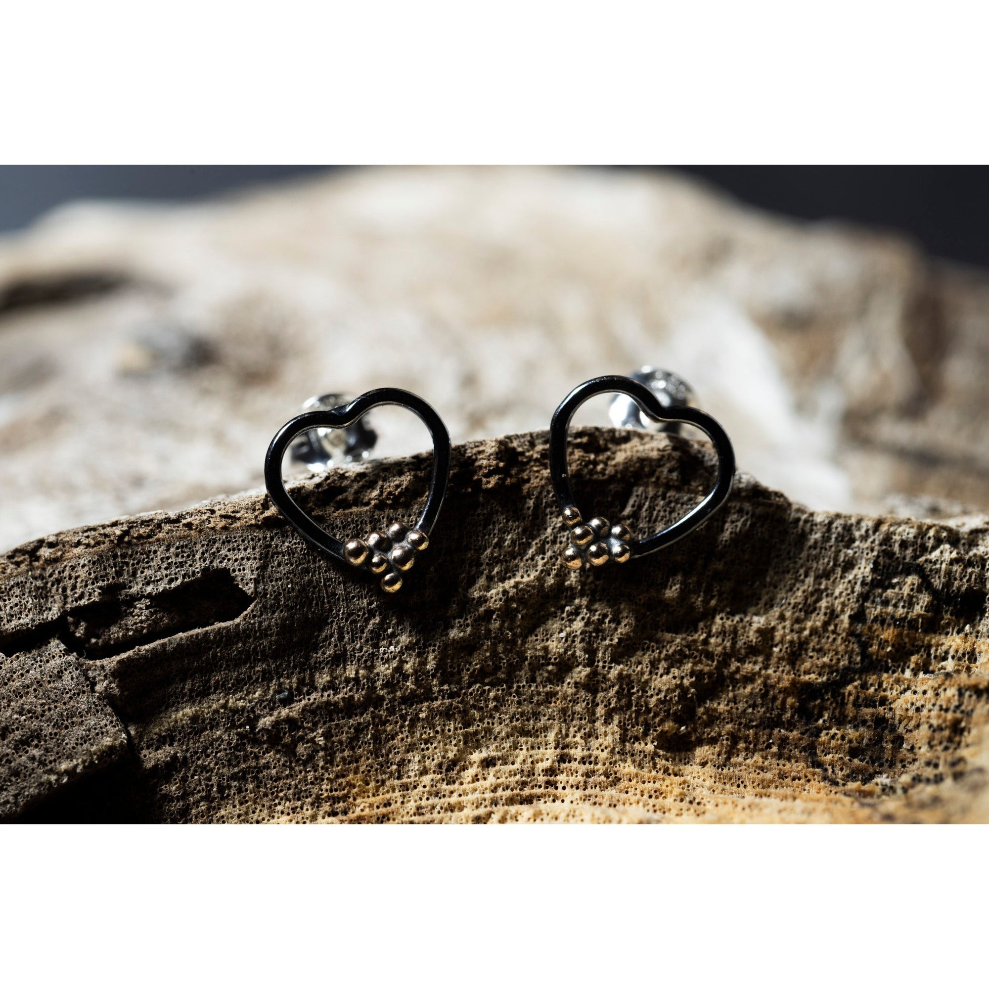 SA Ea151 Silver heart stud earrings' by Sandra Austin jewellery, available at Padstow Gallery, Cornwall