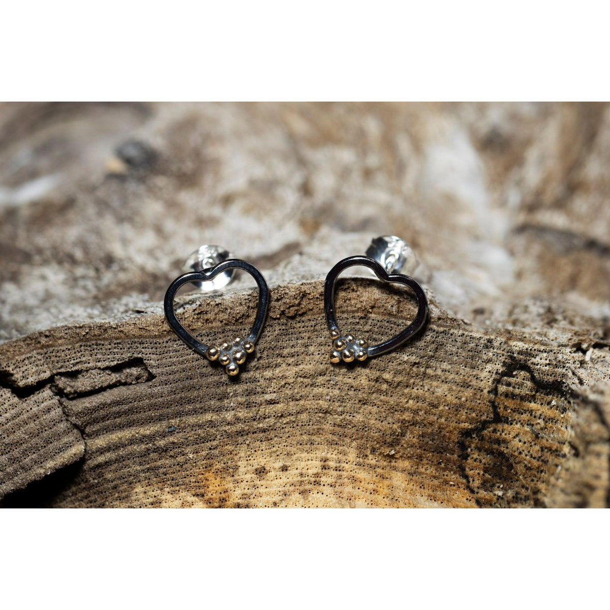 SA Ea151 Silver heart stud earrings&#39; by Sandra Austin jewellery, available at Padstow Gallery, Cornwall