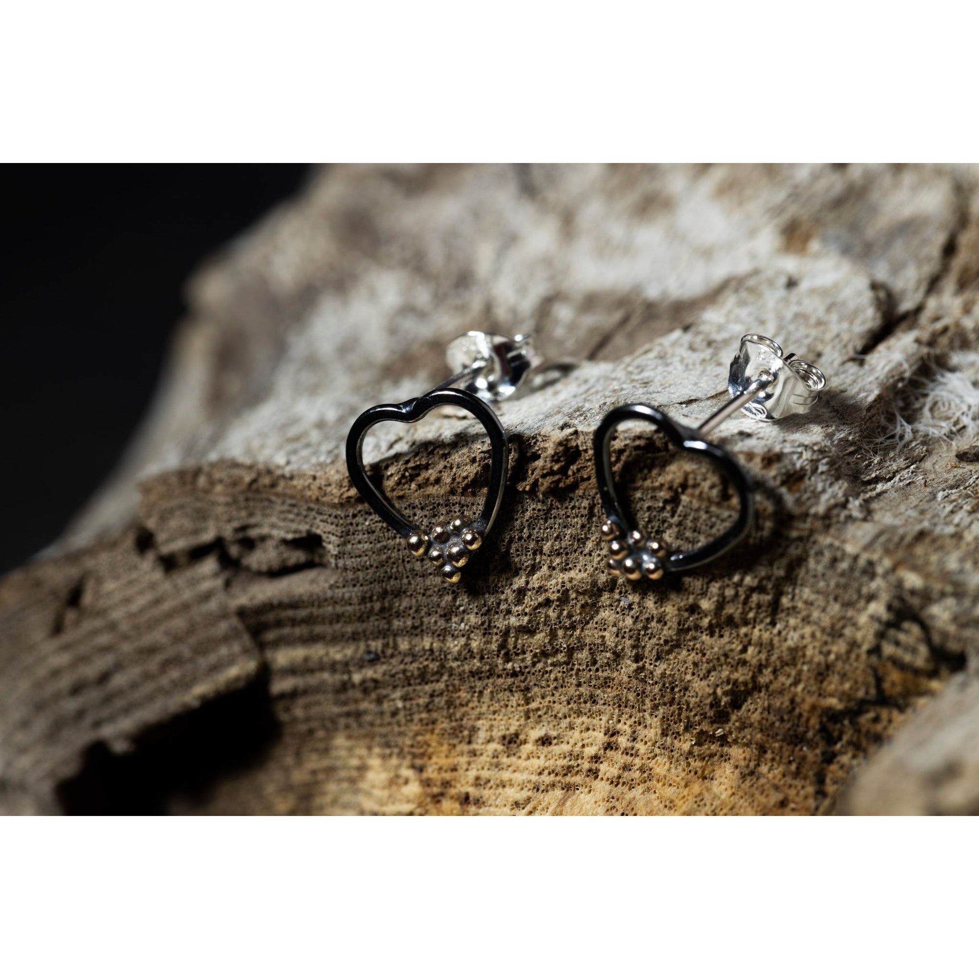 SA Ea151 Silver heart stud earrings' by Sandra Austin jewellery, available at Padstow Gallery, Cornwall