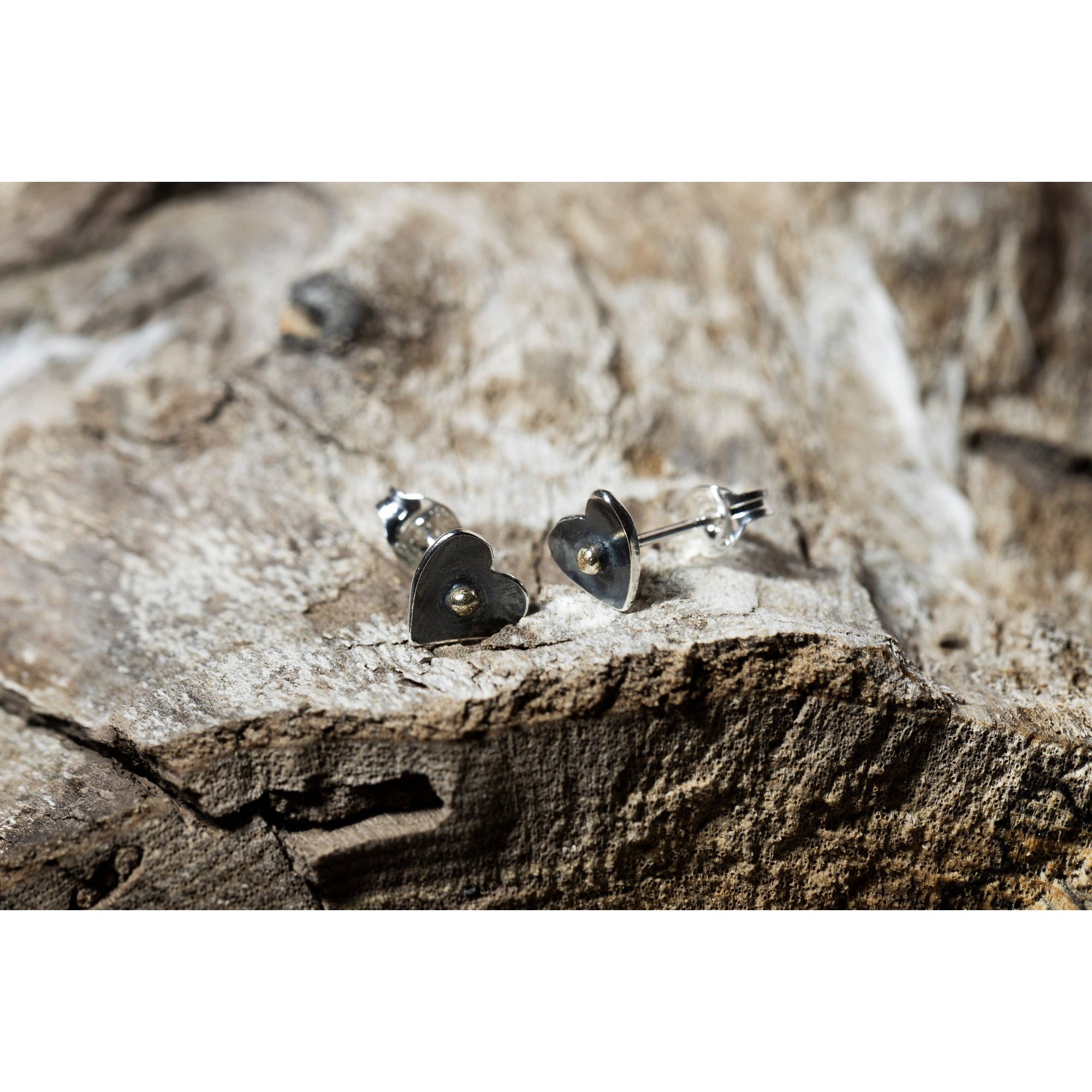 SA Ea139 Silver heart stud earrings' by Sandra Austin jewellery, available at Padstow Gallery, Cornwall