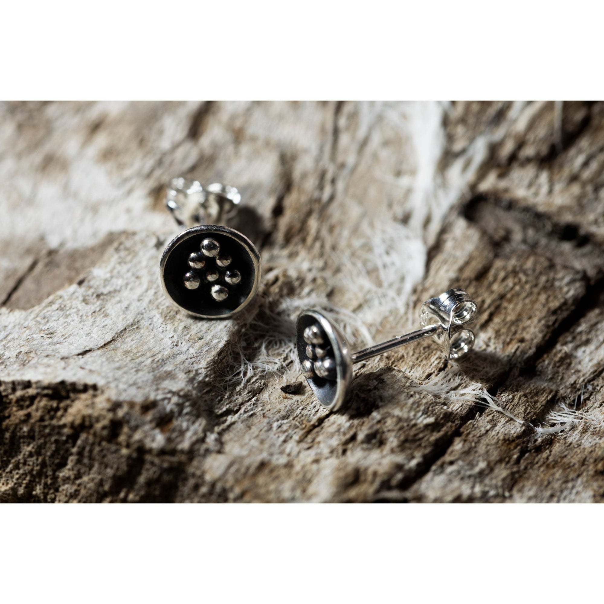 SA Ea154 Silver domed stud earrings' by Sandra Austin jewellery, available at Padstow Gallery, Cornwall