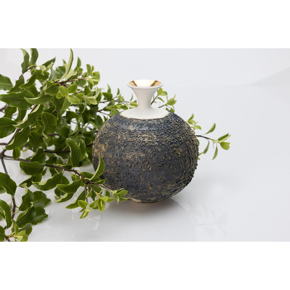 AMC194 Textured Round Vessel with Gold Lustre by Alex McCarthy available at Padstow Gallery, Cornwall