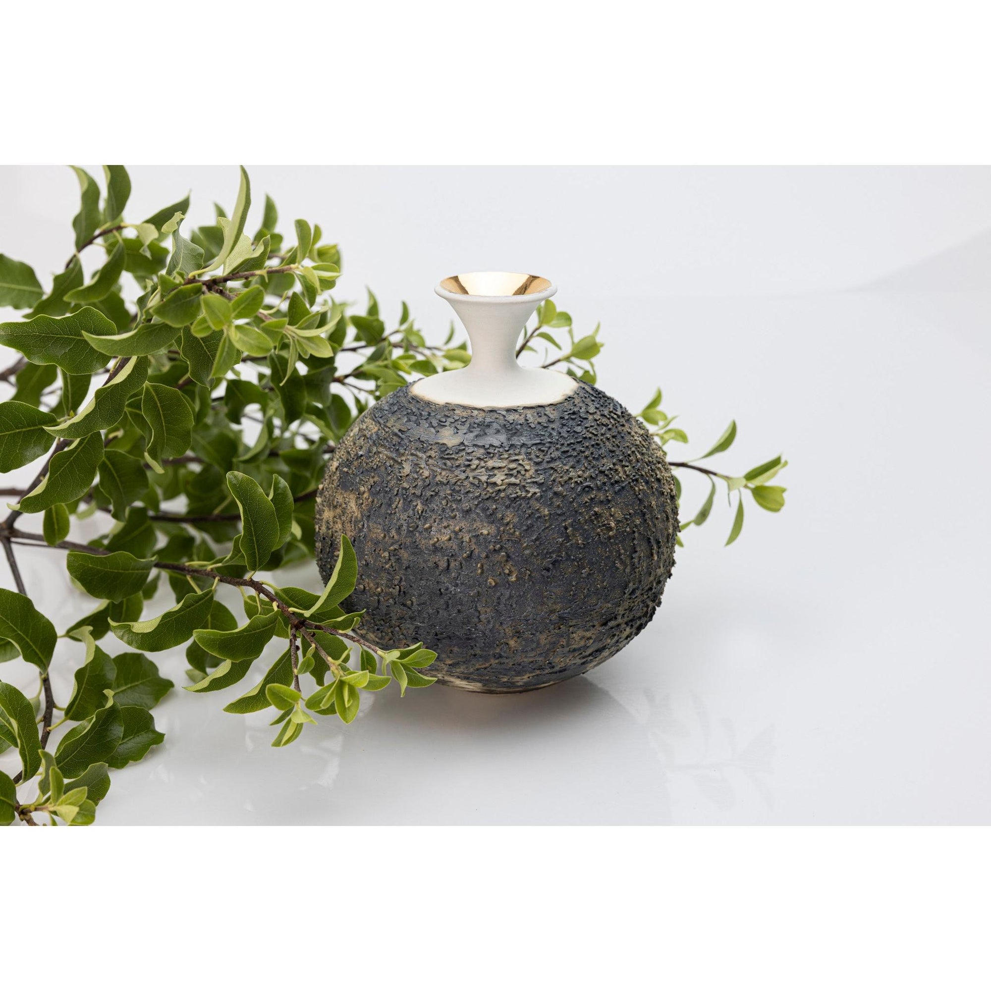 AMC194 Textured Round Vessel with Gold Lustre by Alex McCarthy available at Padstow Gallery, Cornwall