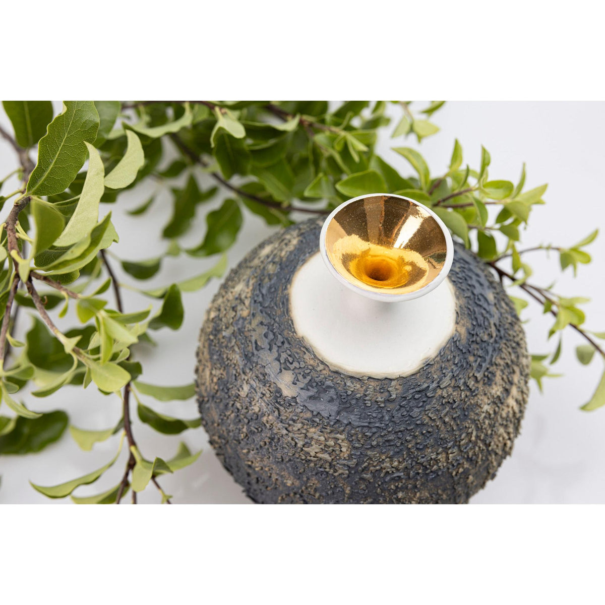 AMC194 Textured Round Vessel with Gold Lustre by Alex McCarthy available at Padstow Gallery, Cornwall