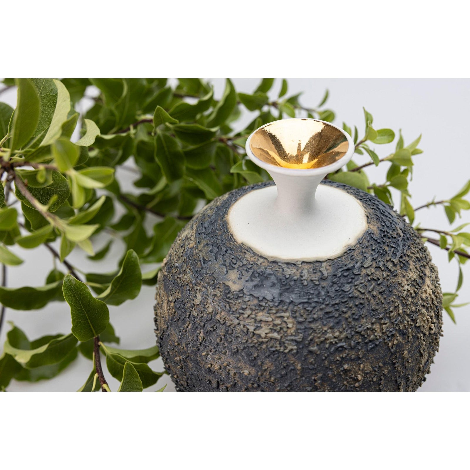 AMC194 Textured Round Vessel with Gold Lustre by Alex McCarthy available at Padstow Gallery, Cornwall