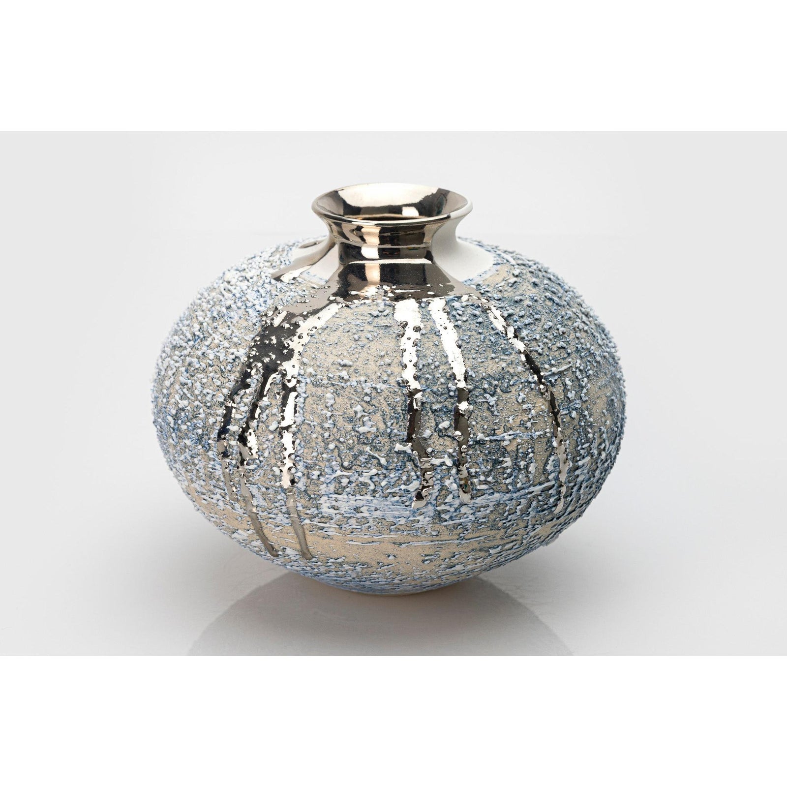 AMC192 Zephyr Textured vase with Platinum Lustre by Alex McCarthy available at Padstow Gallery, Cornwall
