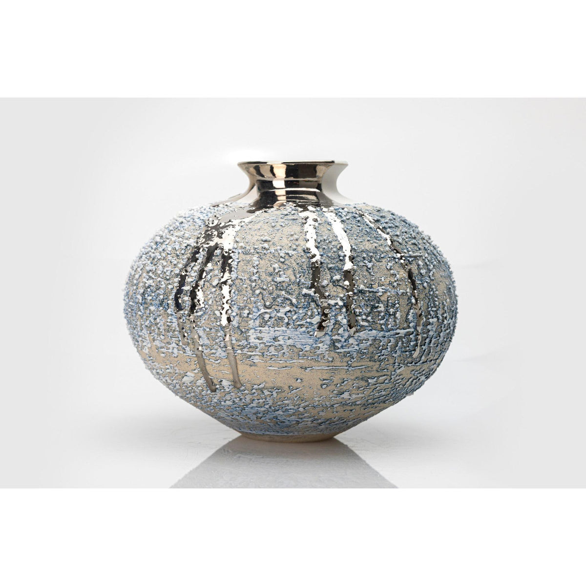 AMC192 Zephyr Textured vase with Platinum Lustre by Alex McCarthy available at Padstow Gallery, Cornwall
