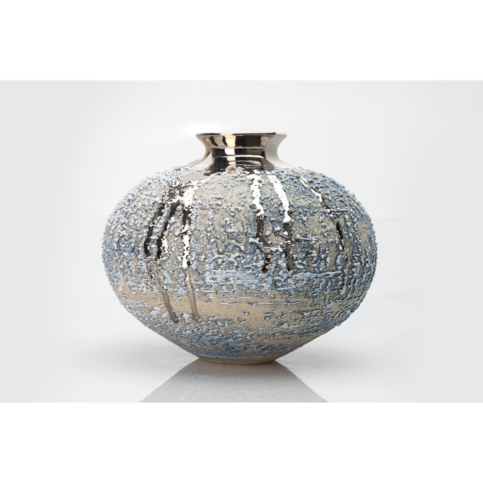 AMC192 Zephyr Textured vase with Platinum Lustre by Alex McCarthy available at Padstow Gallery, Cornwall