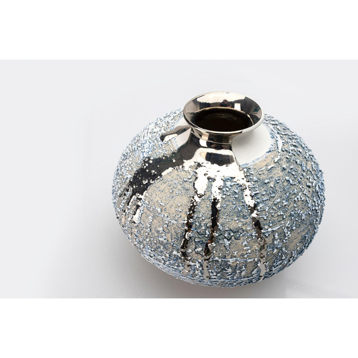 AMC192 Zephyr Textured vase with Platinum Lustre by Alex McCarthy available at Padstow Gallery, Cornwall
