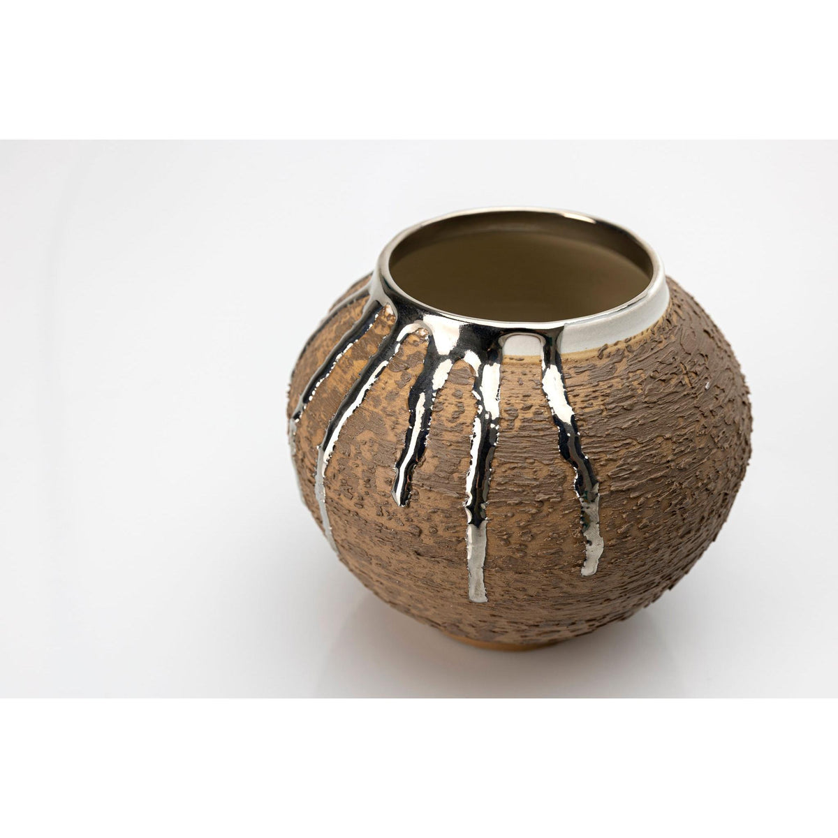 AMC198 Mocha Mousse Textured Moon Jar with Platinum Lustre by Alex McCarthy available at Padstow Gallery, Cornwall