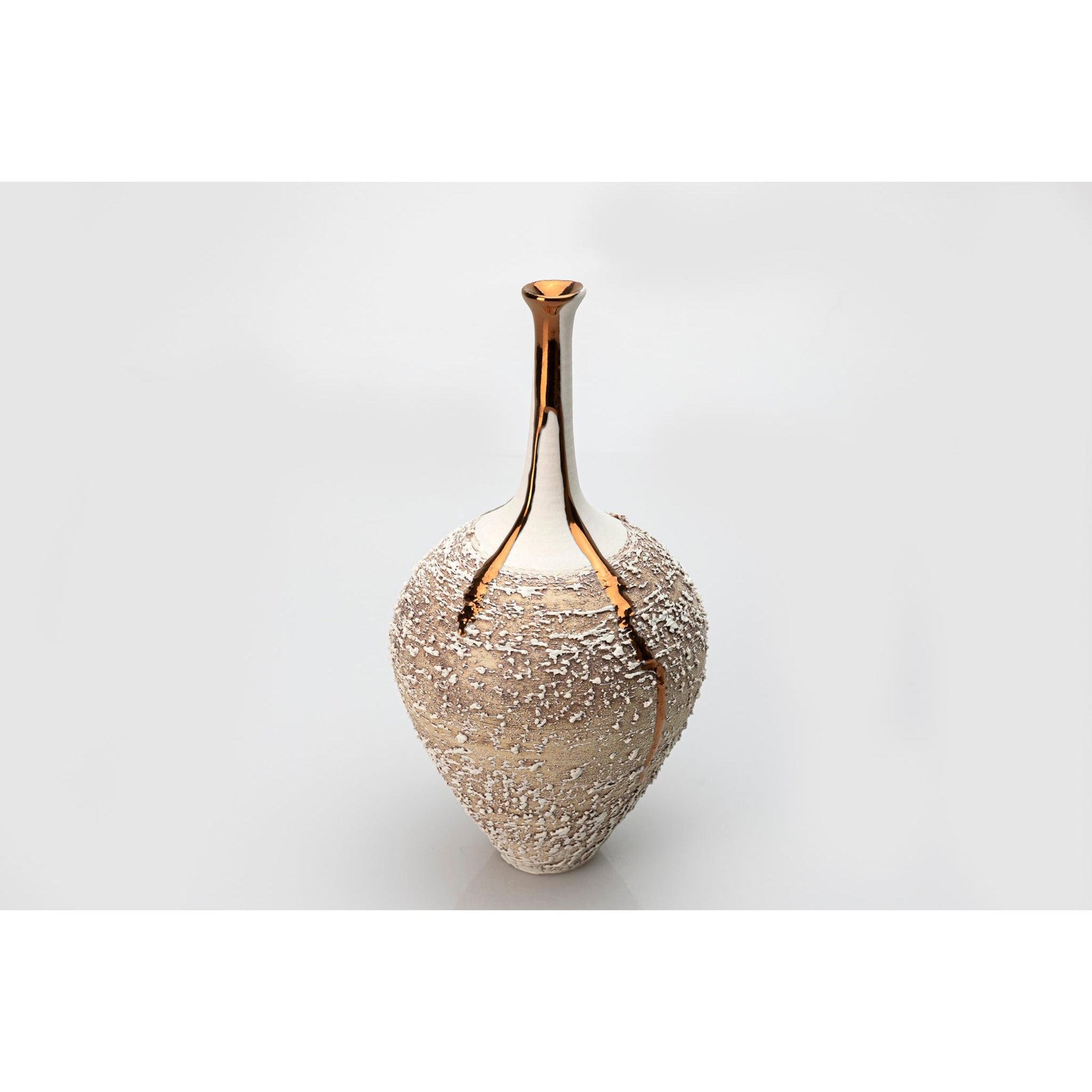 AMC190 Terra Long Neck Vase with Copper Lustre by Alex McCarthy available at Padstow Gallery, Cornwall