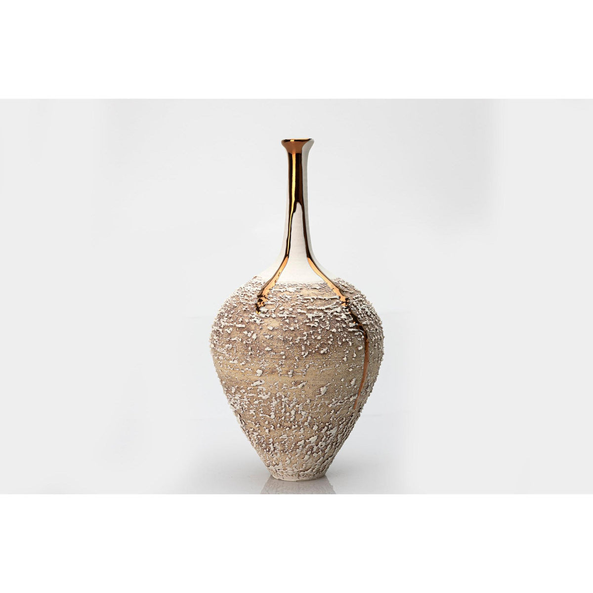 AMC190 Terra Long Neck Vase with Copper Lustre by Alex McCarthy available at Padstow Gallery, Cornwall