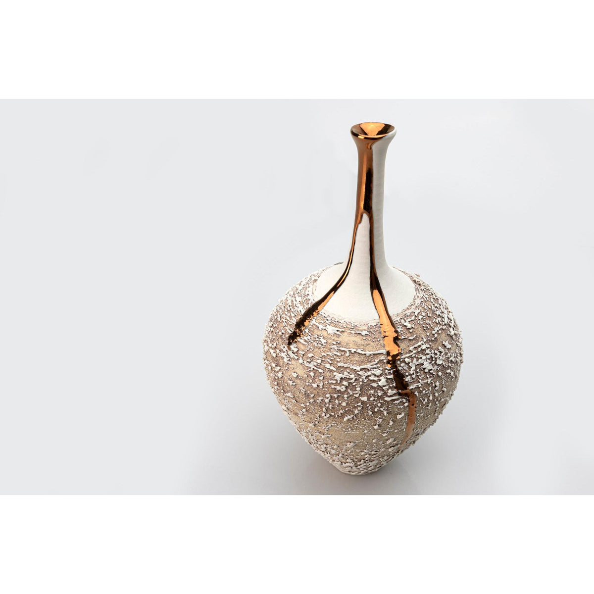 AMC190 Terra Long Neck Vase with Copper Lustre by Alex McCarthy available at Padstow Gallery, Cornwall