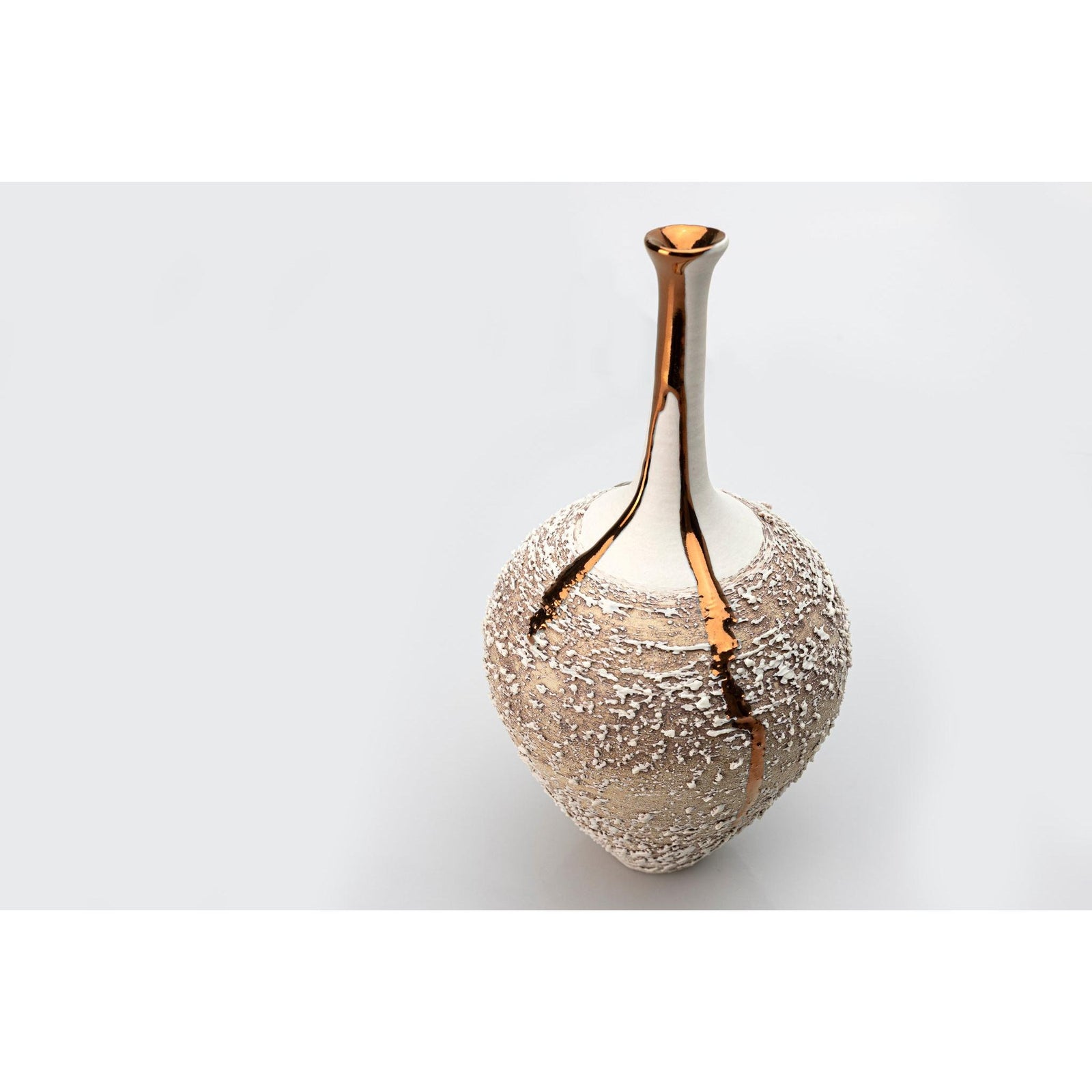 AMC190 Terra Long Neck Vase with Copper Lustre by Alex McCarthy available at Padstow Gallery, Cornwall