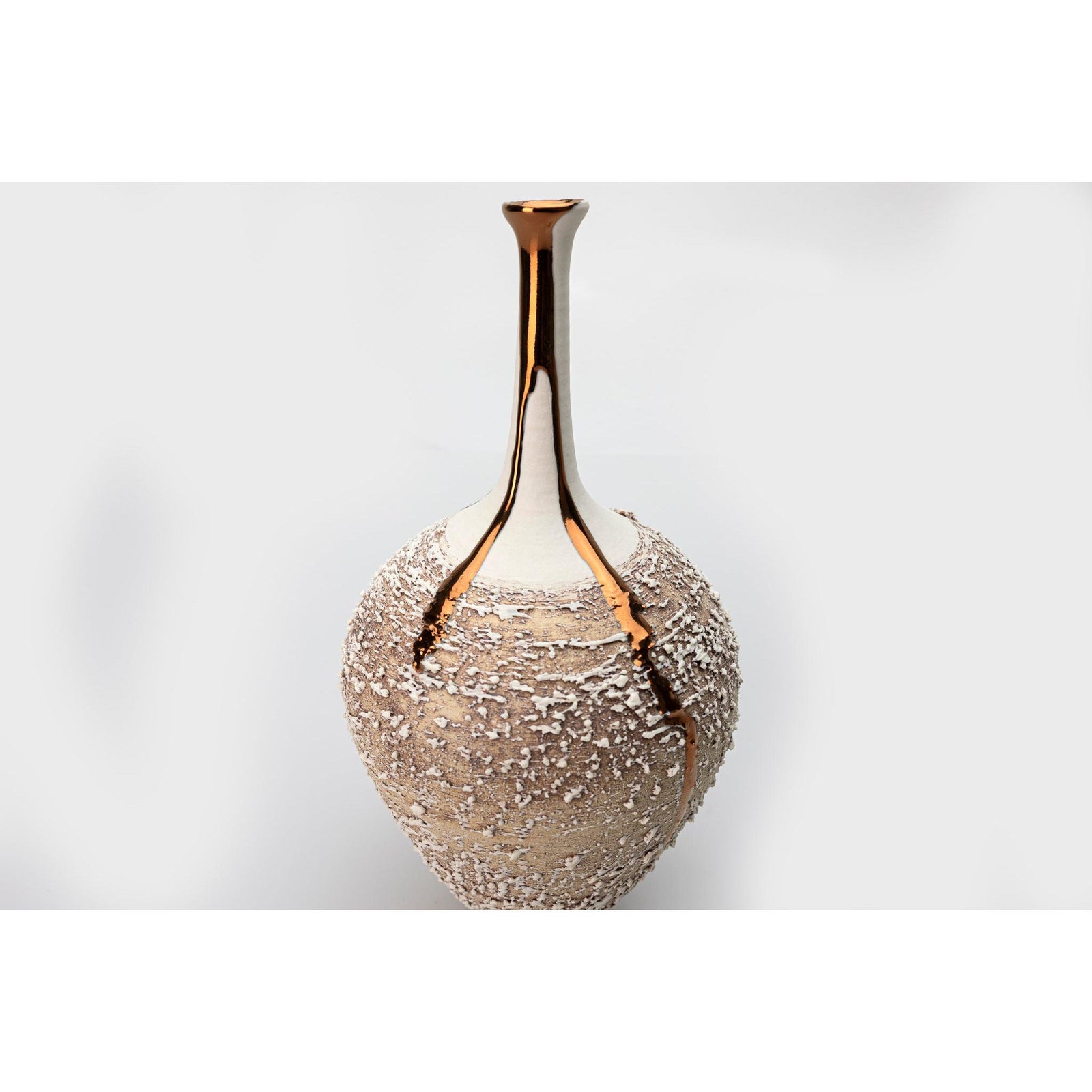 AMC190 Terra Long Neck Vase with Copper Lustre by Alex McCarthy available at Padstow Gallery, Cornwall