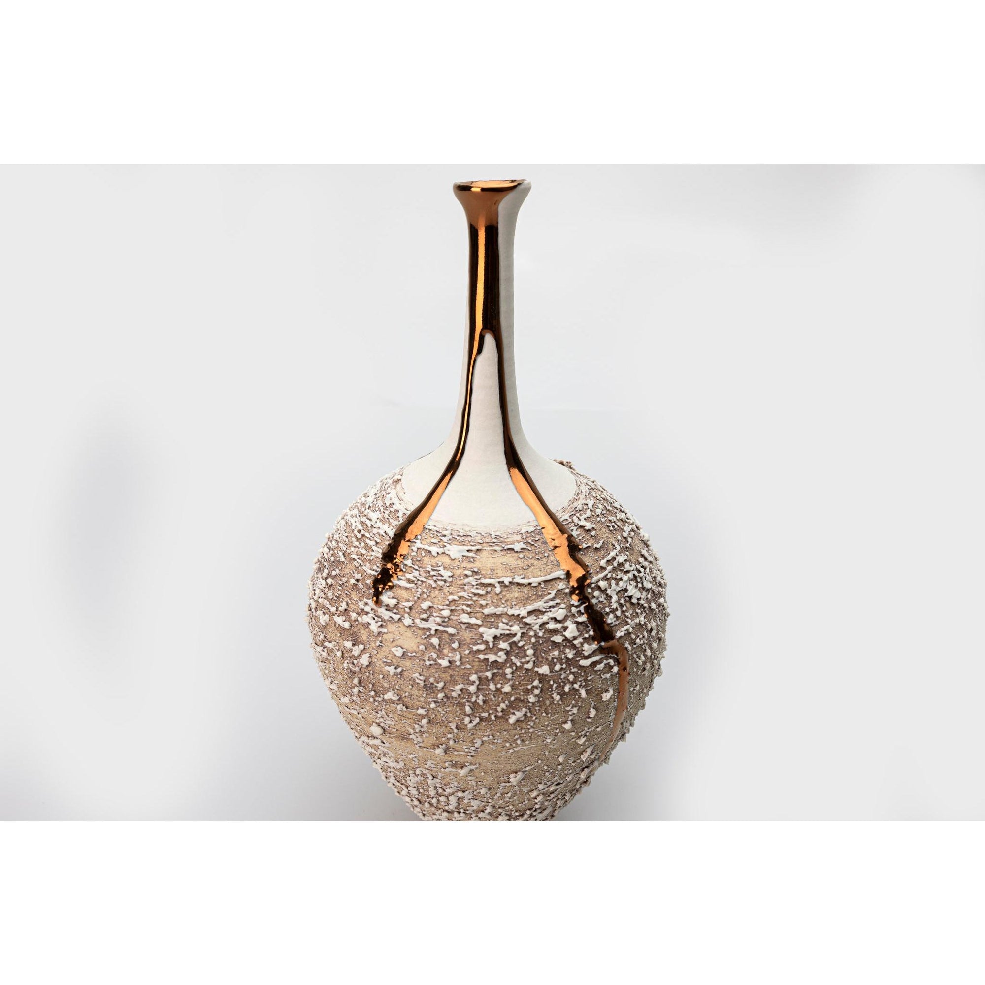 AMC190 Terra Long Neck Vase with Copper Lustre by Alex McCarthy available at Padstow Gallery, Cornwall