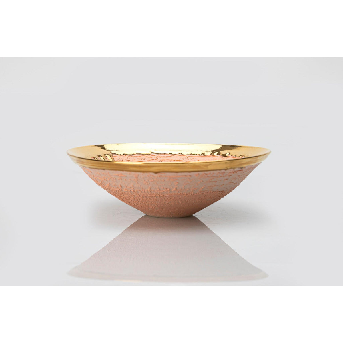 AMC208 Peach Fuzz Textured dish with Gold Lustre by Alex McCarthy available at Padstow Gallery, Cornwall