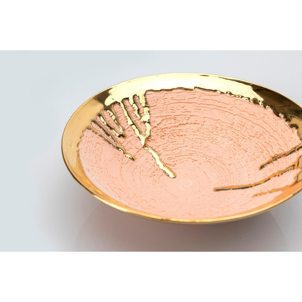 AMC208 Peach Fuzz Textured dish with Gold Lustre by Alex McCarthy available at Padstow Gallery, Cornwall