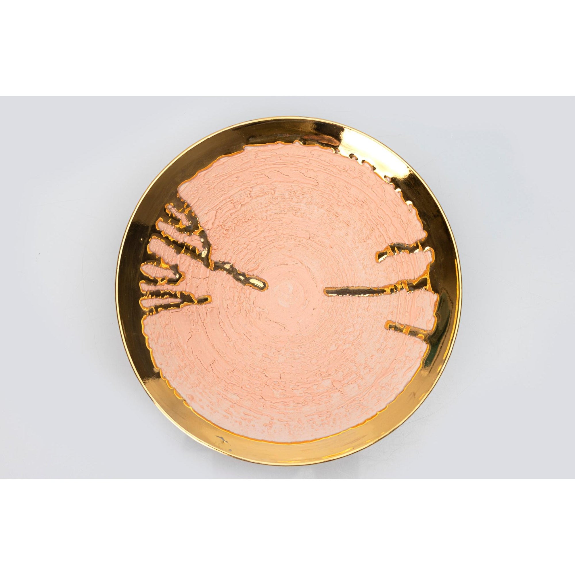 AMC208 Peach Fuzz Textured dish with Gold Lustre by Alex McCarthy available at Padstow Gallery, Cornwall